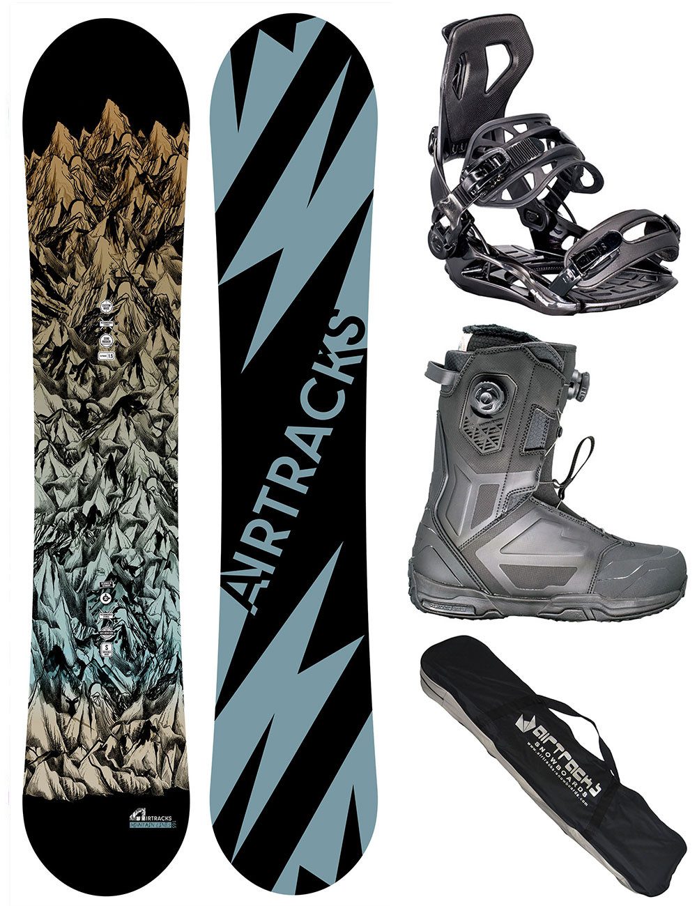 Airtracks Snowboard Set Mountain Lines Zero Flat Rocker Wide »Mod. 26/27 (Snowboardset Mountain Lines Rocker+Bindung Master+Boots+Bag, 4 St., 4er Pack), Board + Bindung Master + Boots + SB Bag / 156 159 163 165 cm