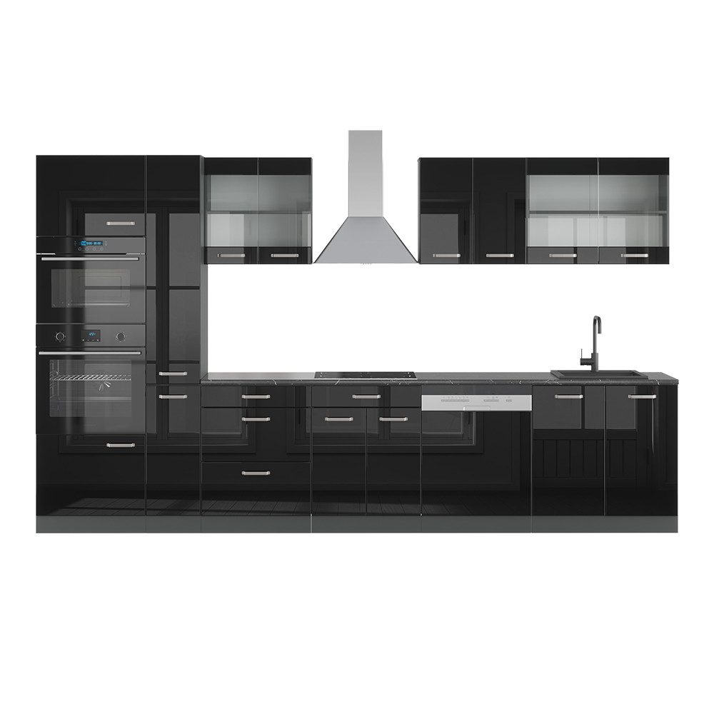 Vicco Küchenzeile R-Line Schwarz Hochglanz/Anthrazit 350 +Hochschrank ohne Arbeitsplatte