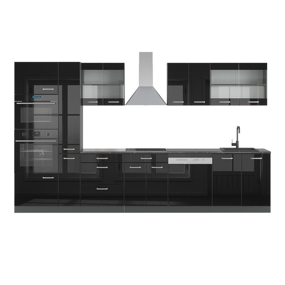 Vicco Küchenzeile R-Line Schwarz Hochglanz/Anthrazit 350 günstig online kaufen