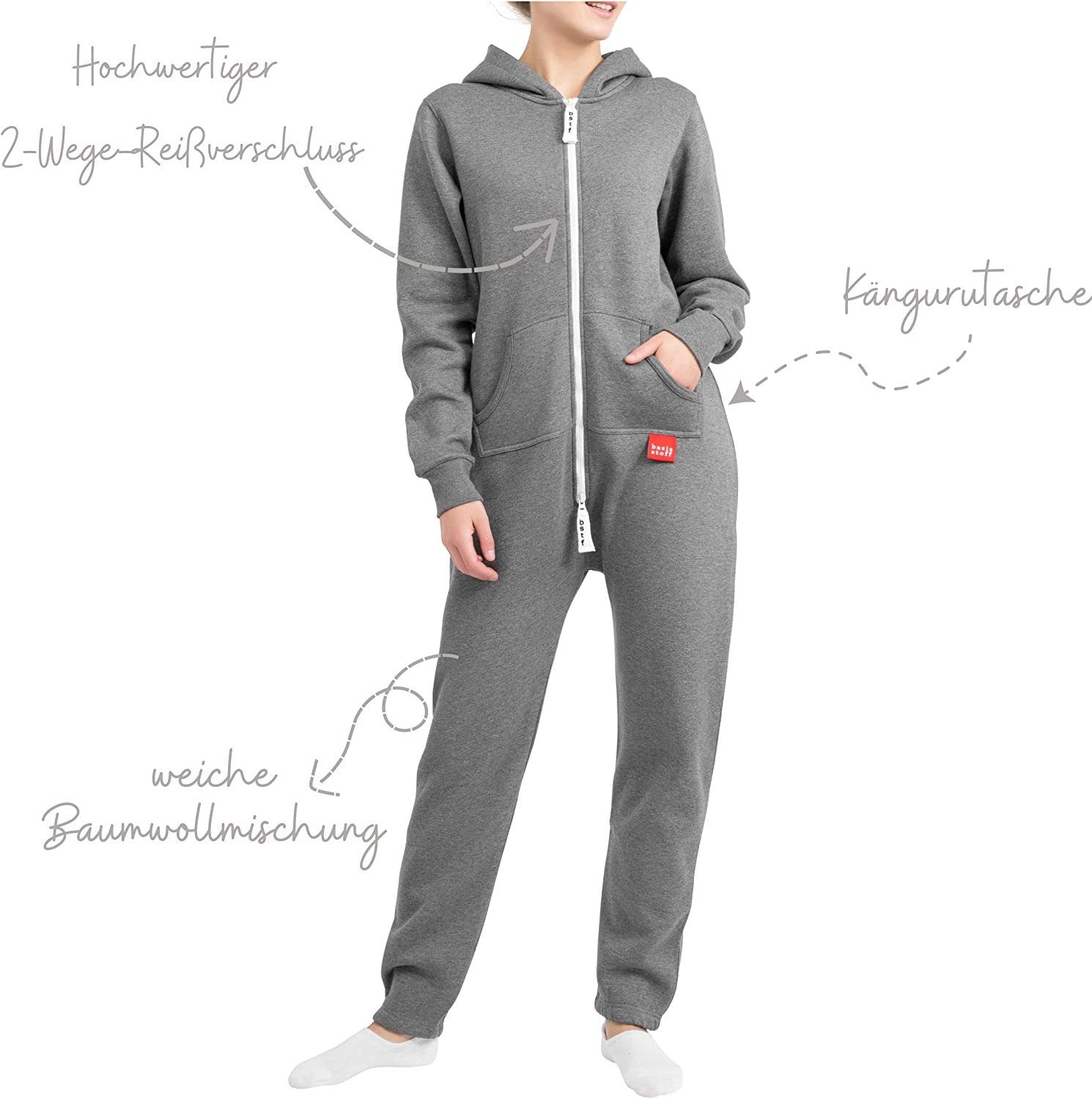 Basisstoff Jumpsuit Damen Jumpsuit Overall Onesie Einteiler Hausanzug Baumwolle – Bild 4 von 4