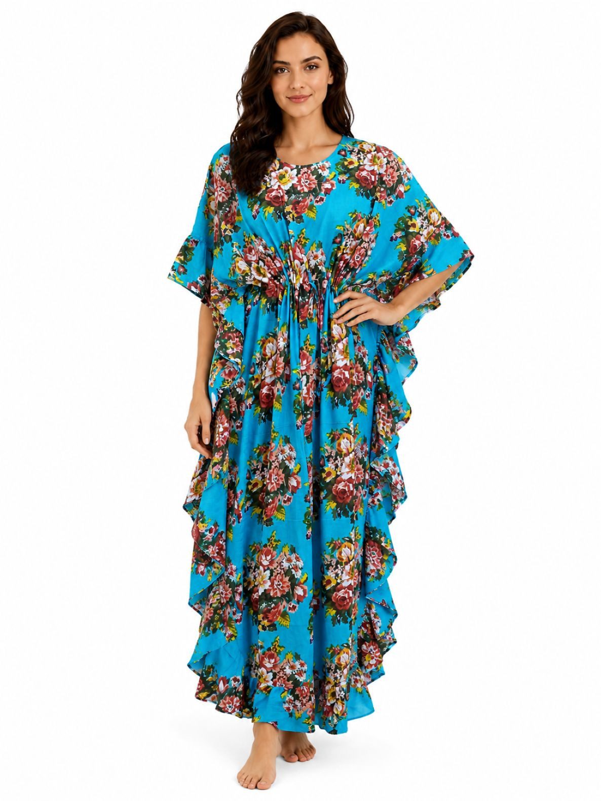 Kaftan Frill Spiral Print Muslin Cotton Kaftan