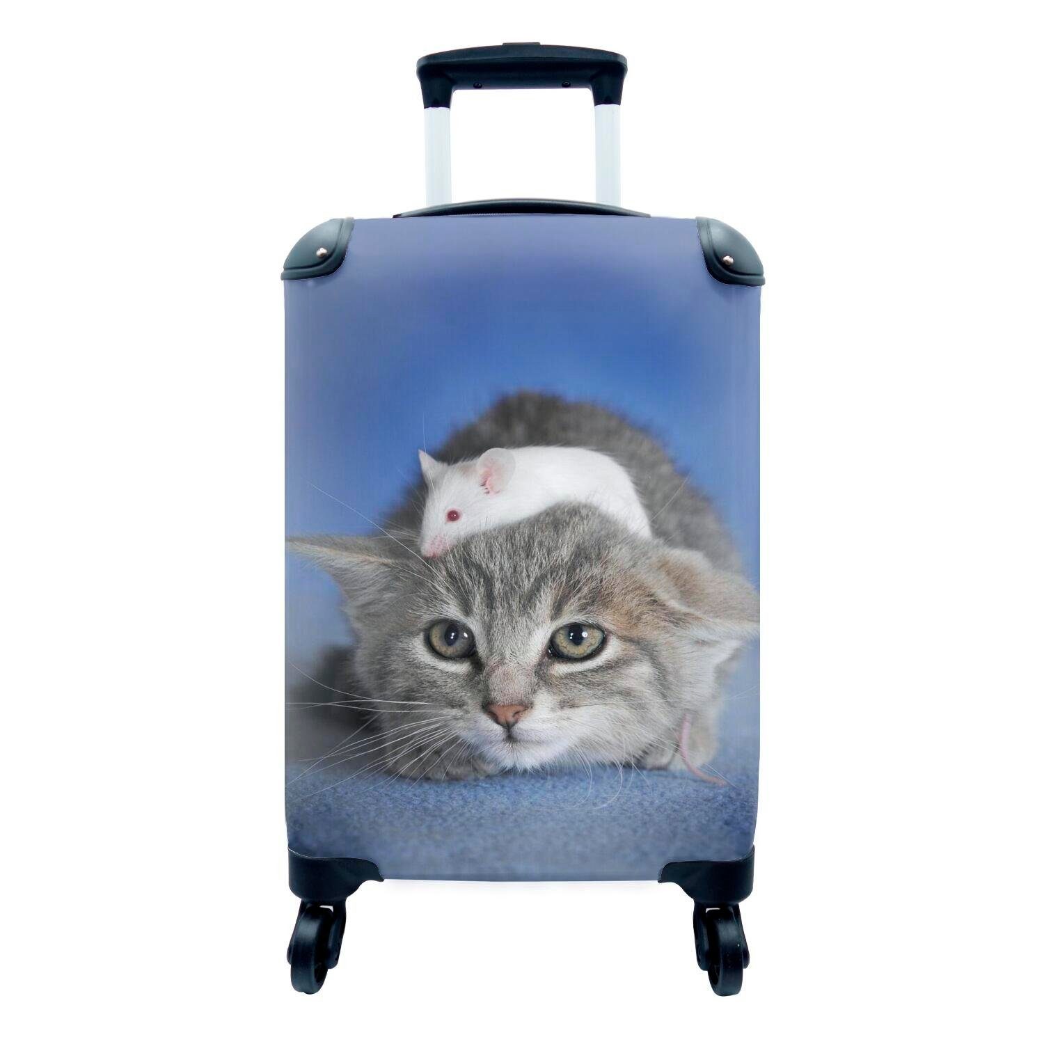 rollen, Handgepäck Ferien, Reisetasche - für Rollen, Maus 4 Trolley, Reisekoffer MuchoWow mit Handgepäckkoffer Katze - Blau,