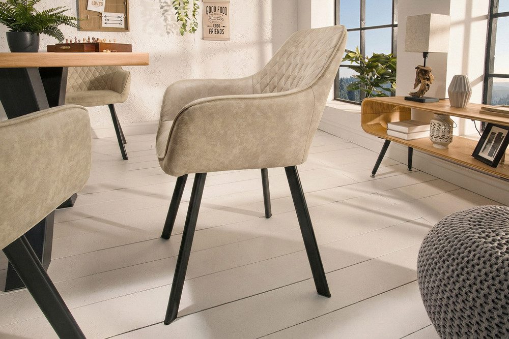 riess-ambiente Polsterstuhl PALERMO beige/schwarz – Microfaser, mit Armlehne, Ziersteppung, modern (Einzelartikel, 1 St), bequeme Polsterung im Retrolook – idea – Bild 5 von 5