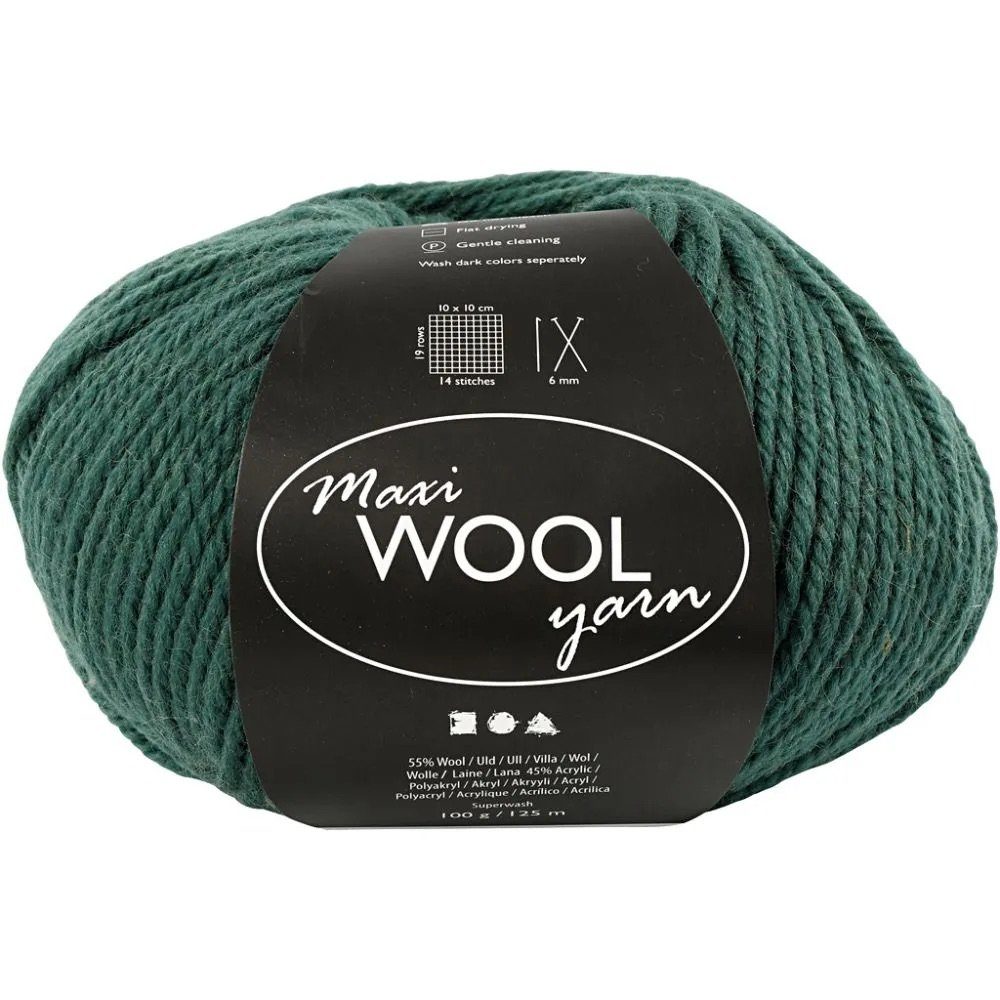 125 Wolle g/ Dekofigur Grün Knäuel m, yarn, Creotime L: WOOL Maxi 100 1