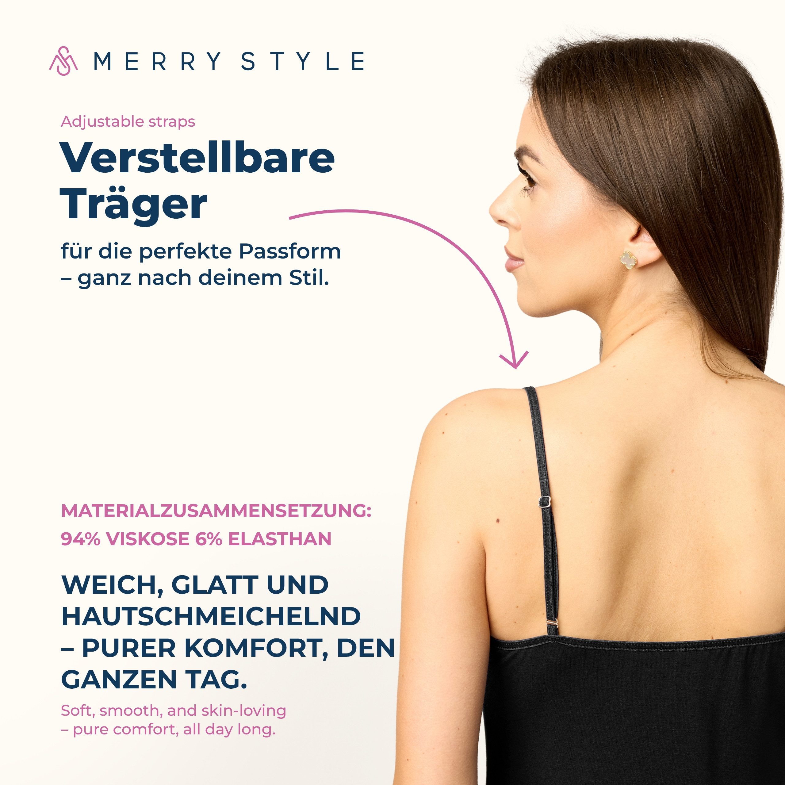 Merry Style Unterkleid Damen kurz Viskose MS10-203 (1-tlg) verstellbare Träger – Bild 4 von 5