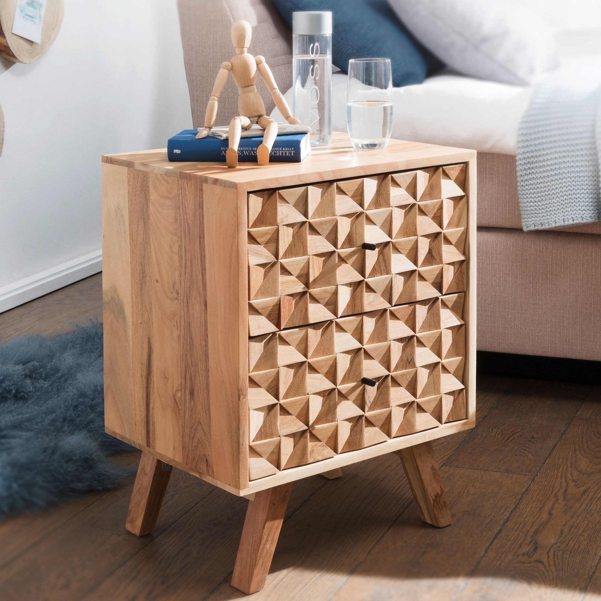 freiraum Nachtkommode REWA, in Akazie, Massivholz - 44x61x35cm (BxHxT)
