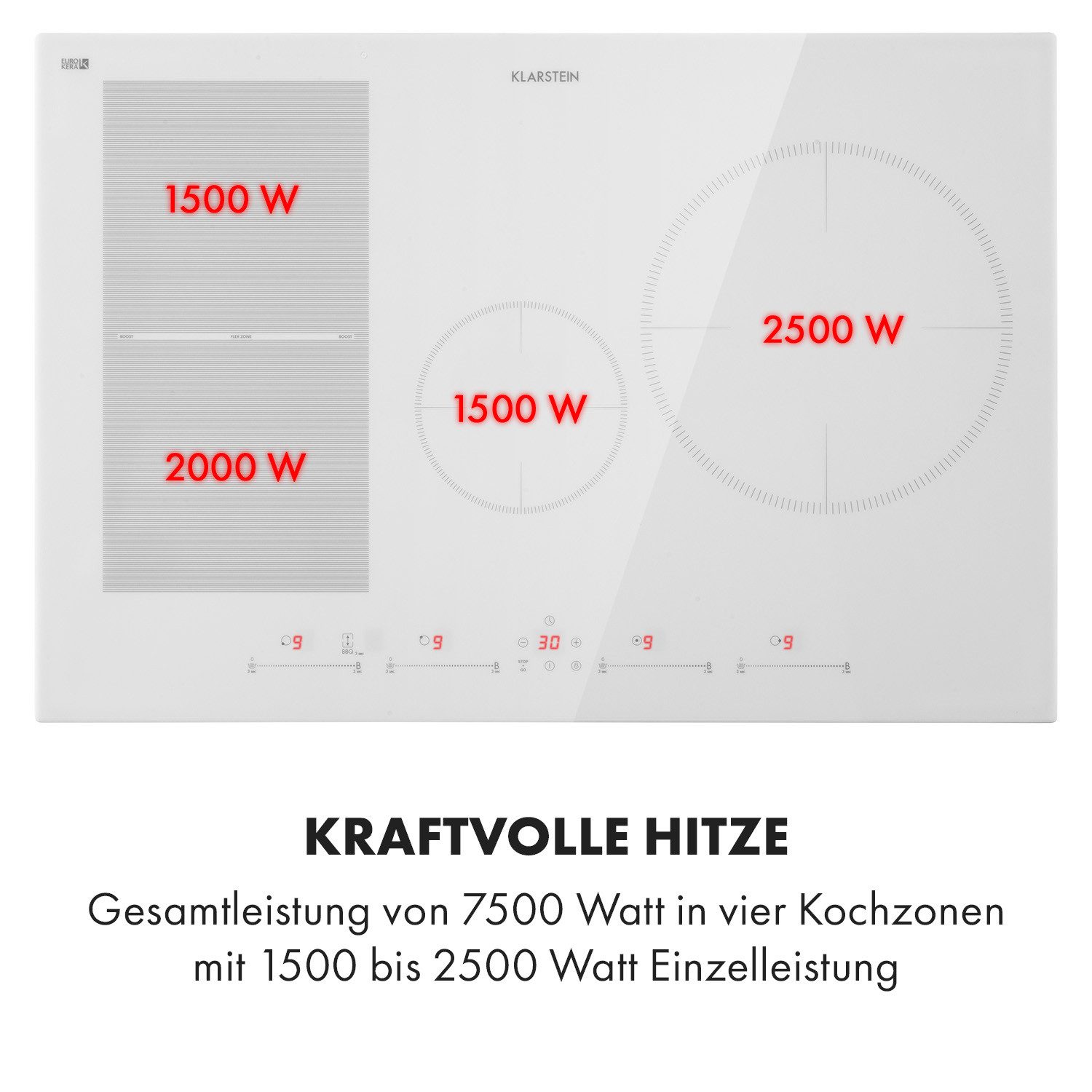 Klarstein Induktions-Kochfeld Delicatessa 77 Hybrid Induktion 4 Zonen 7500W Glaskeramik 28cm Paella 10035199, Einbau Induktionskochfeld 4 Platten Glaskeramik Ko – Bild 5 von 5
