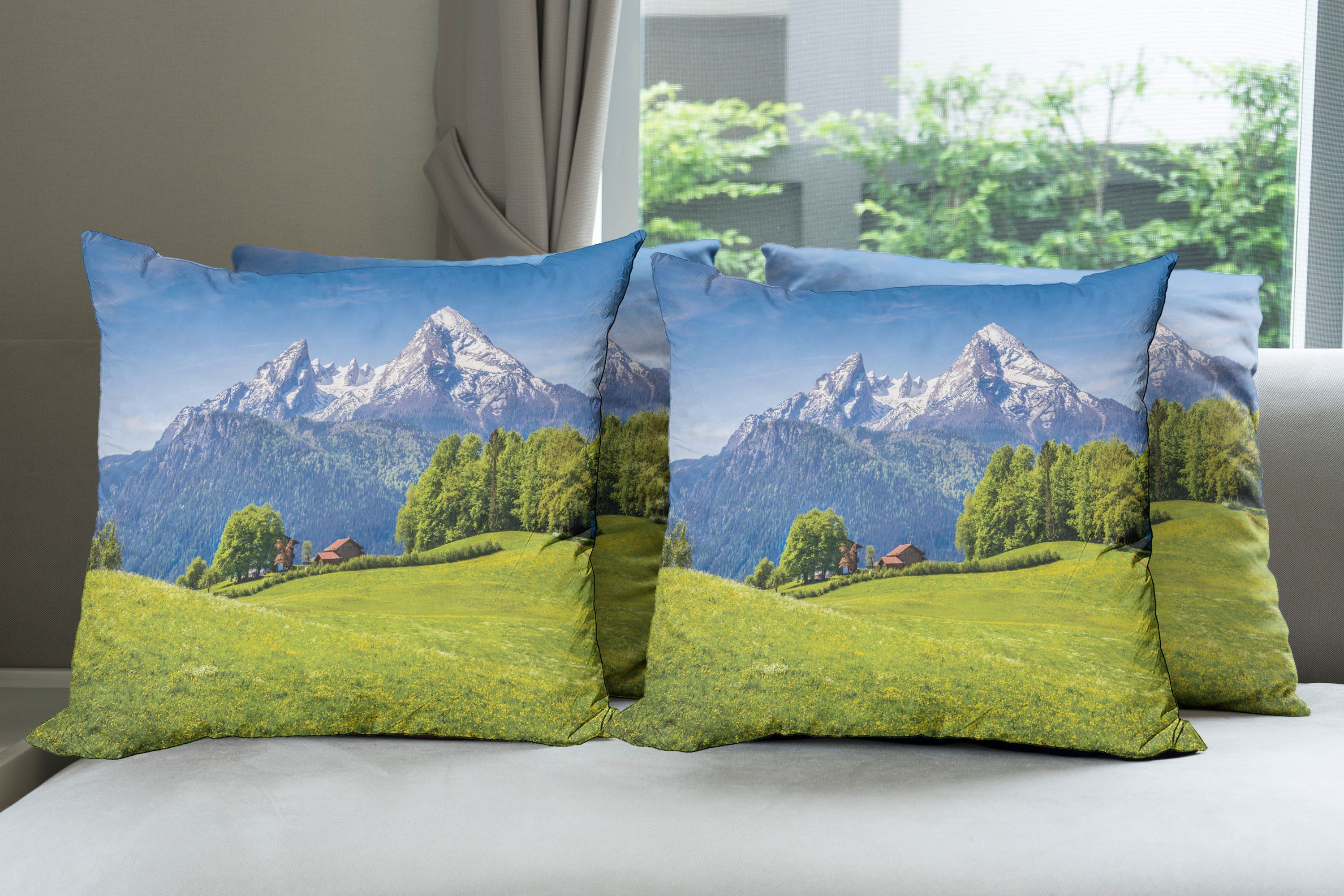 Doppelseitiger Kissenbezüge Blühende Digitaldruck, Accent Blumen Laub (4 Modern Stück), Landschaft Abakuhaus