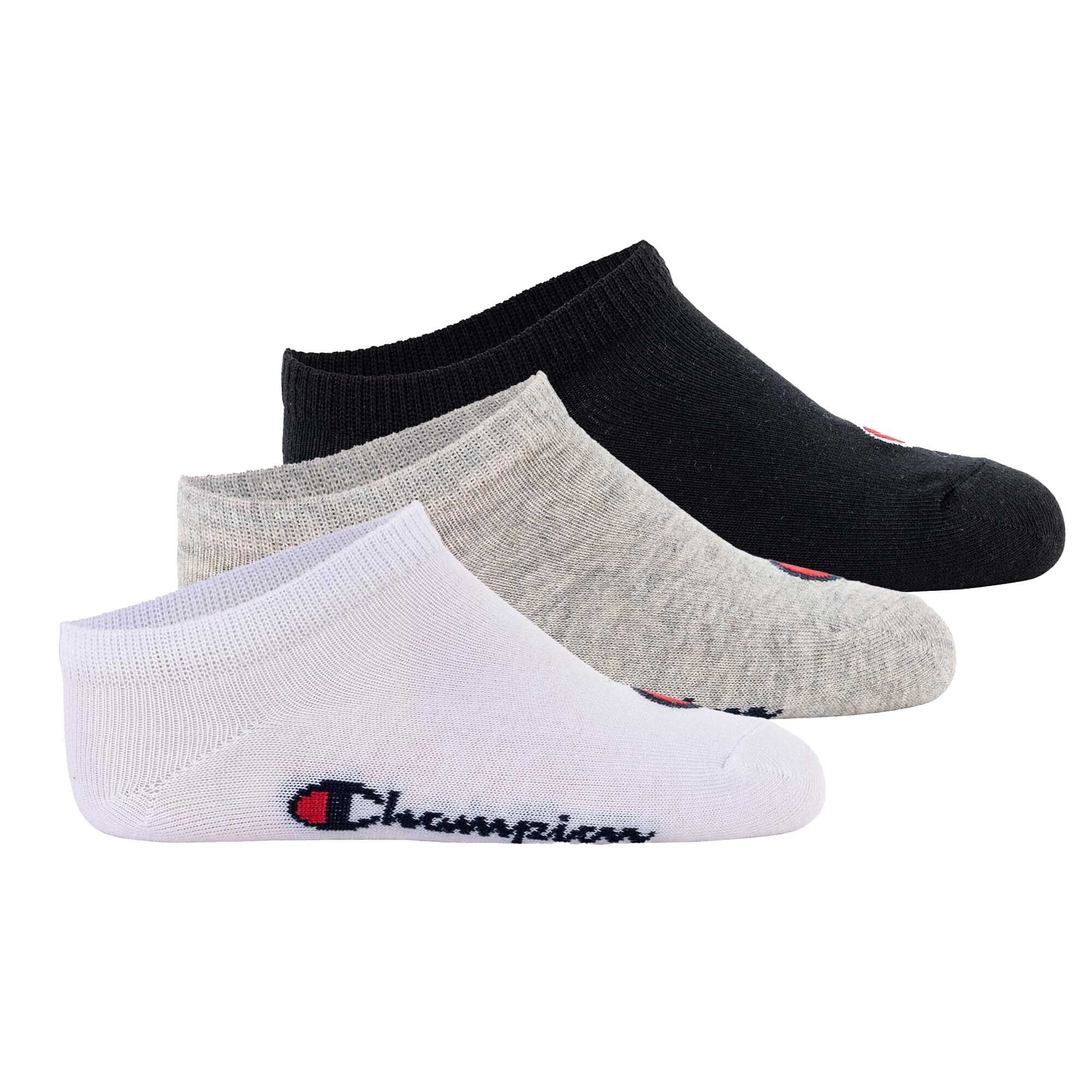 Champion Freizeitsocken Kinder Socken, 3er Pack - Sneaker Socken, Logo Schwarz/Grau/Weiß