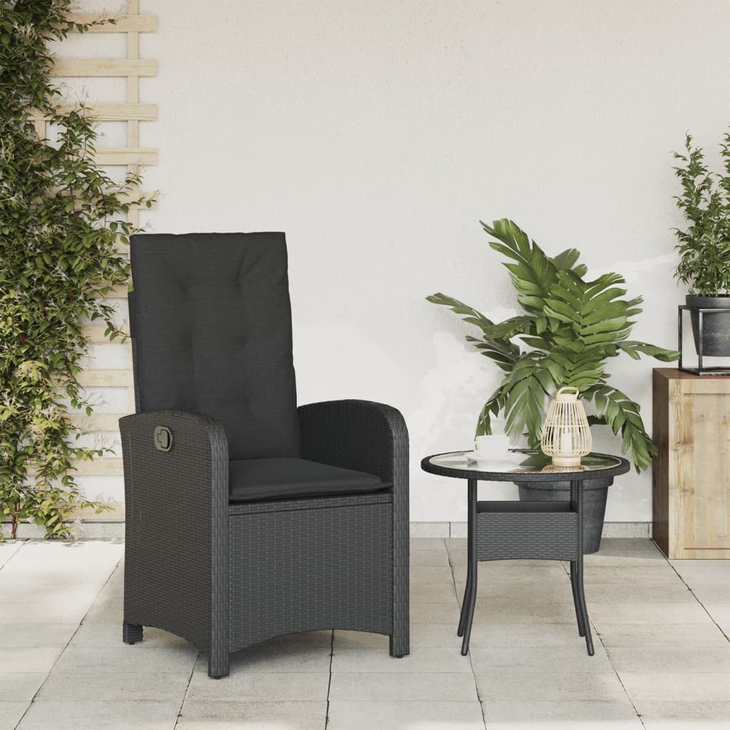 vidaXL Gartenstuhl NA Gartenstuhl Verstellbar mit Kissen Schwarz Polyrattan für Outdoor N