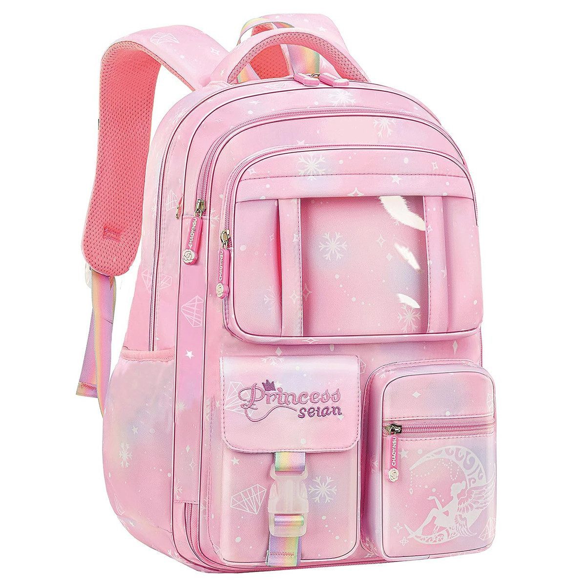 wohnTRAUM24 Schulrucksack Kinderrucksack Mädchen, Schulranzen mit Großer Kapazität (Schulranzen Mädchen 1-6. klasse, Leichte und Wasserdichte Nylon Schultasche), für Kinder Schule oder Reisen