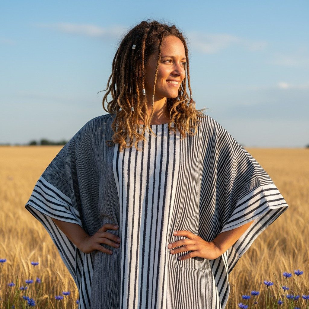 Guru-Shop Longbluse Kaftan, Ibiza-Style Tunika, gestreifter.. alternative Bekleidung