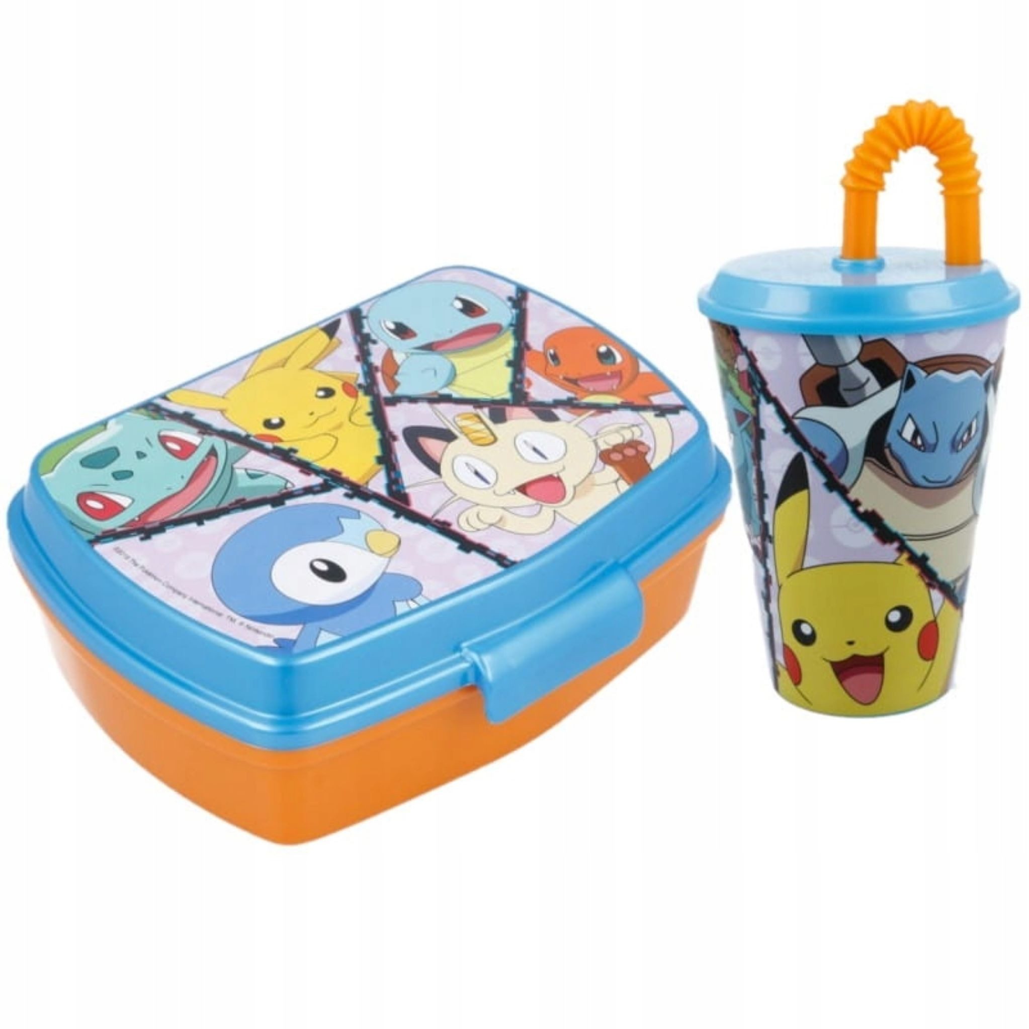 Festivalartikel Lunchbox Pokémon Kinderbecher mit Strohhalm + Brotdose Set, 430 ml
