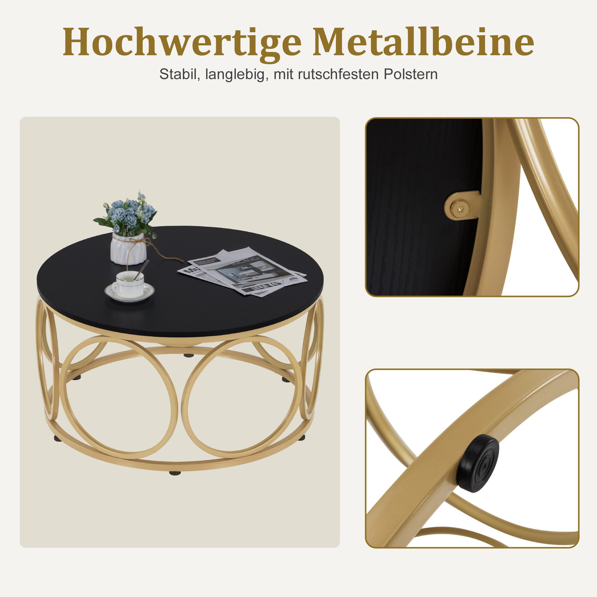 MCombo Beistelltisch M MCombo Couchtisch Rund Holz 2102, Sofatisch Kaffeetisch Metallgestell, Beistelltisch Durchmesser 80cm – Bild 5 von 5