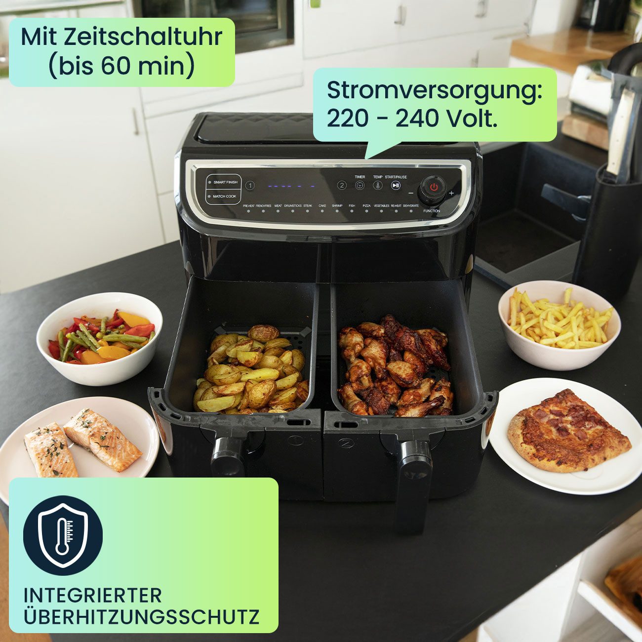 GASTRONOMA Heißluftfritteuse CH8757, 2400 W, Zeitschaltuhr (bis 60 Minuten)
