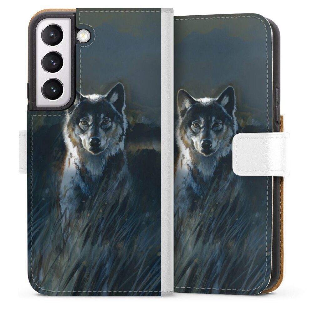 DeinDesign Handyhülle Wolf Natur Malerei Wolf 2, Samsung Galaxy S22 Hülle Handy Flip Case Wallet Cover