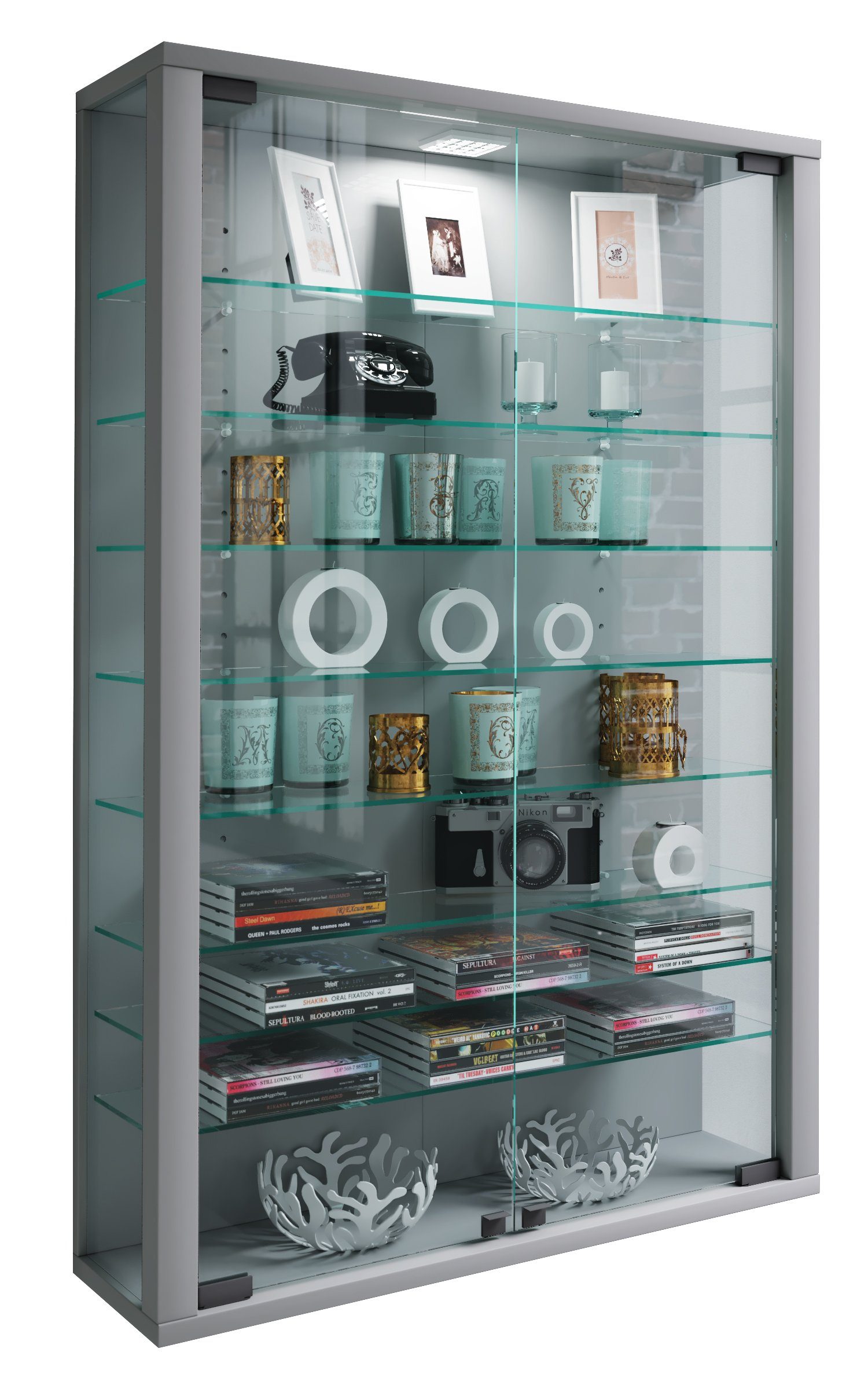 VCM Hängevitrine Vitrosa B. 59 x T. 18 x H. 91 cm Präsentation von Sammlerstücken und Dekoartikeln, Wohnzimmer oder Büro
