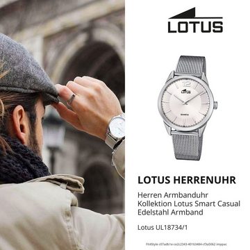 Lotus Quarzuhr Lotus Herren Armbanduhr Smart Casual, (Analoguhr), Herrenuhr rund, groß (ca. 40mm) Edelstahlarmband silber