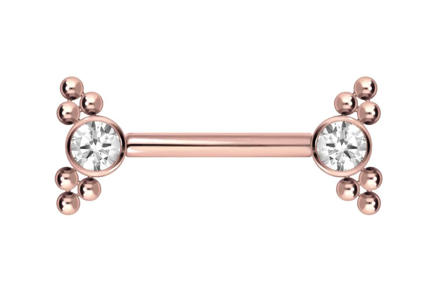 Brustwarzenpiercing Titan Barbell mit Push Fit KRISTALL + 2 KUGELDREIECKE
