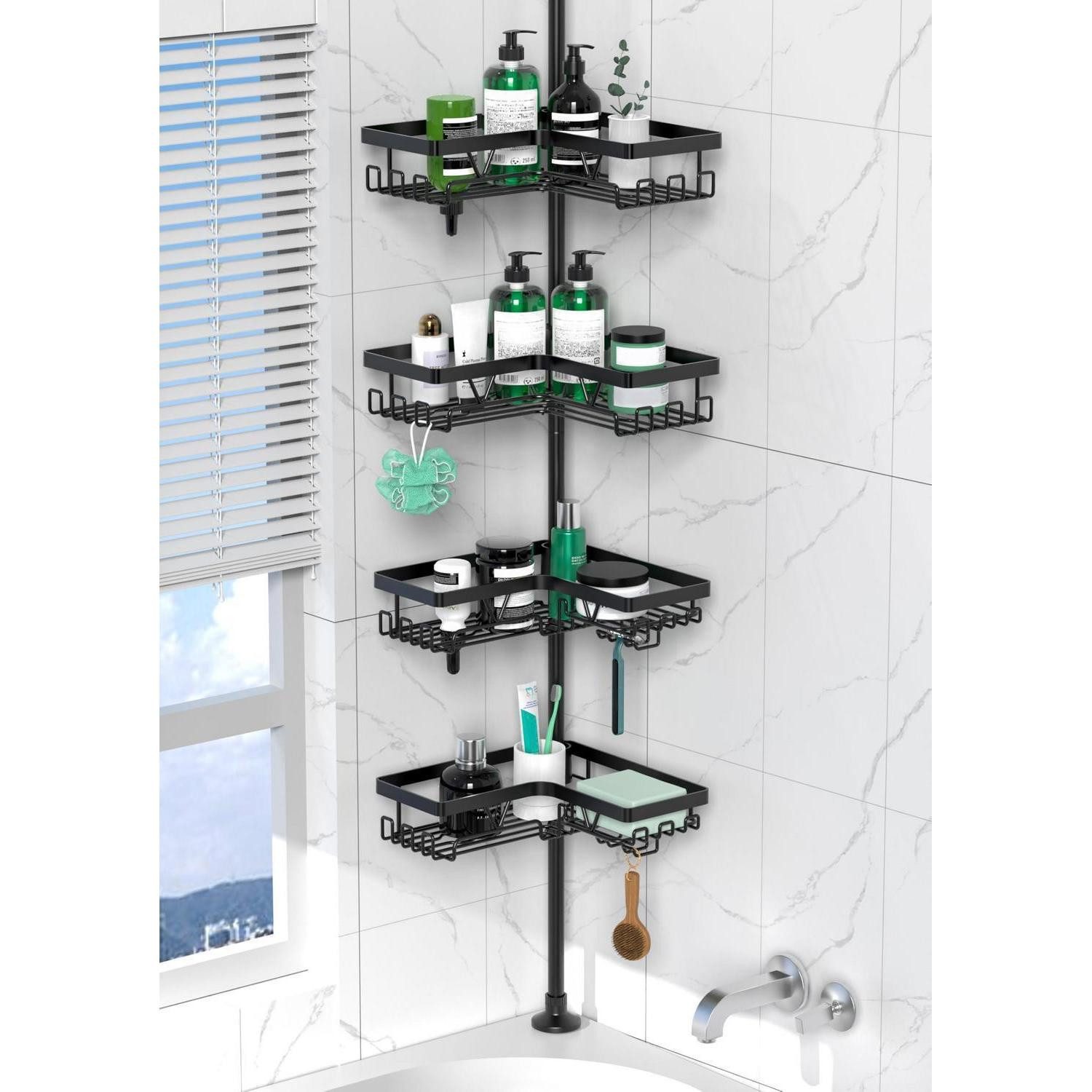 LuxusKollektion Teleskopregal Duschregal Teleskop Schwarz Verstellbar, 1-tlg.