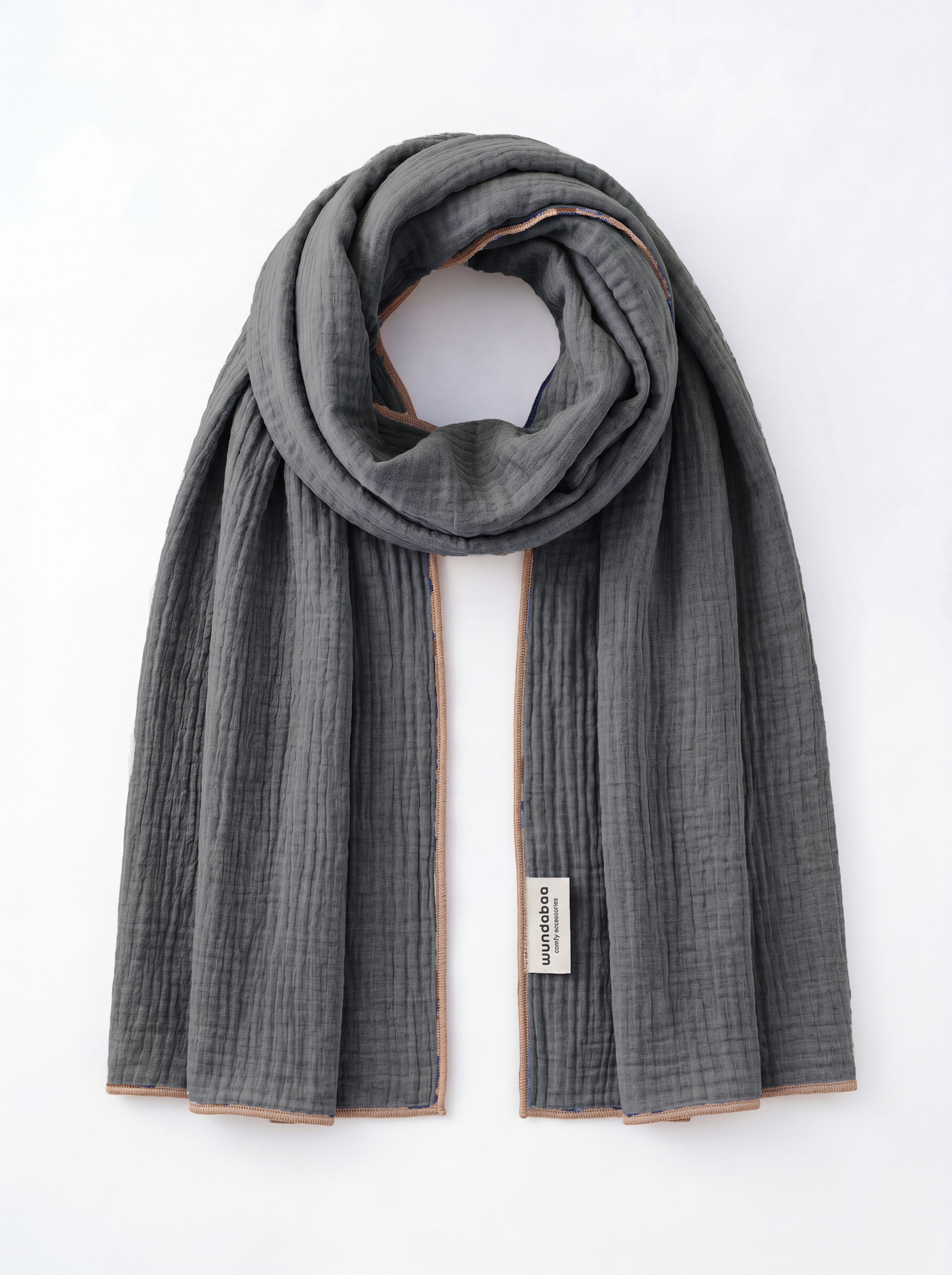 wundabaa Modetuch Musselintuch melange mit Rand in hellbraun