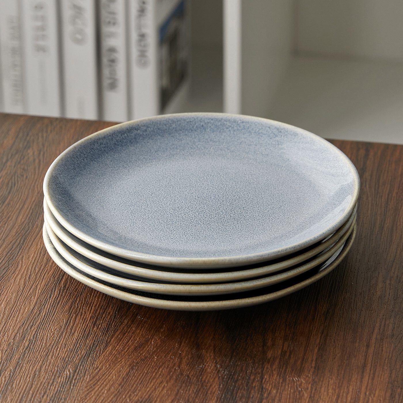 JIWOO Teller 4er Ø19,5cm, Speiseteller Steakteller Dessertteller Pastateller Plate, (4 St), Keramik Hochwertiges Tellerset Blau Mikrowellenofen Spülmaschine