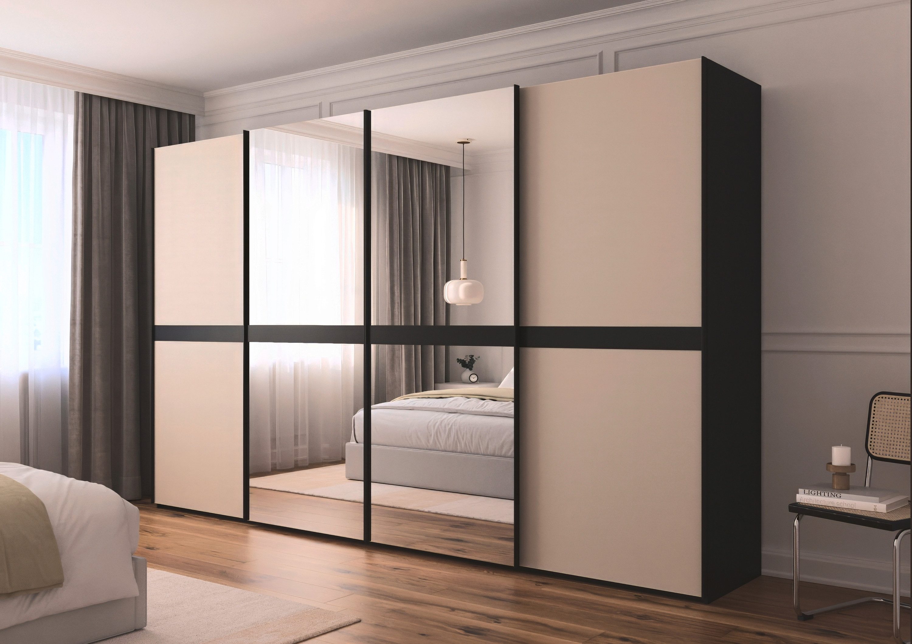 rauch Schwebetürenschrank Kleiderschrank Schrank Garderobe Schlafzimmerschrank SCALE-LINE edle Optik mit Bauchbinde mit Glas/Spiegel-Front MADE IN GERMANY