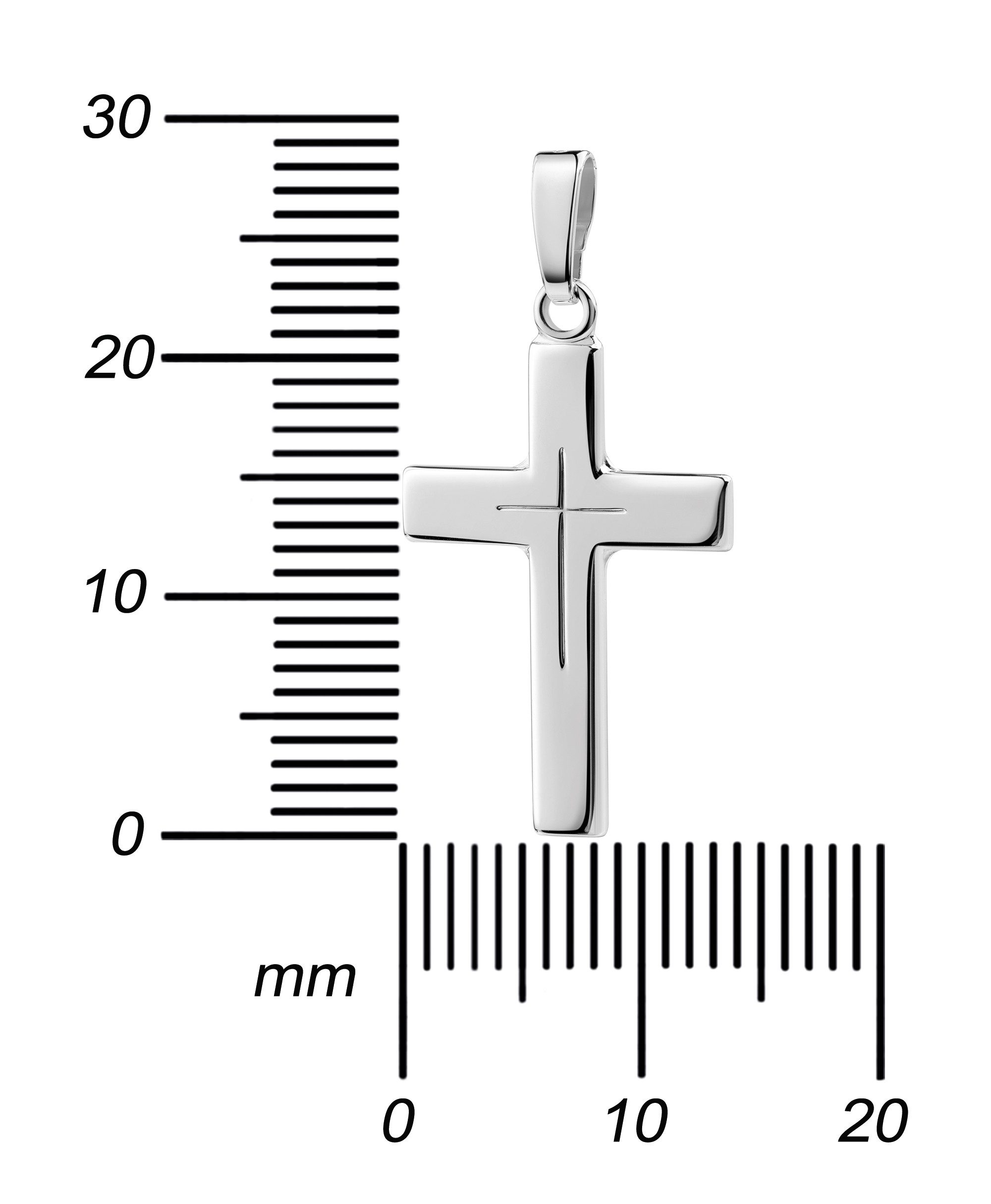 JEVELION Kreuzkette Kreuzanhänger 925 Silber - Kreuz mit Kreuzgravur - Made in Germany (Silberanhänger, für Damen und Mädchen), Mit Silberkette 925 - Länge wählbar 36 - 70 cm oder ohne Kette.