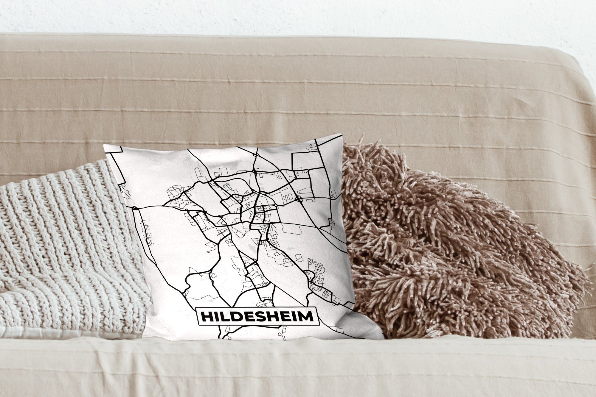 Stadtplan Füllung Wohzimmer, MuchoWow mit für Sofakissen Hildesheim Deko, - Karte, Zierkissen Dekokissen Schlafzimmer, -