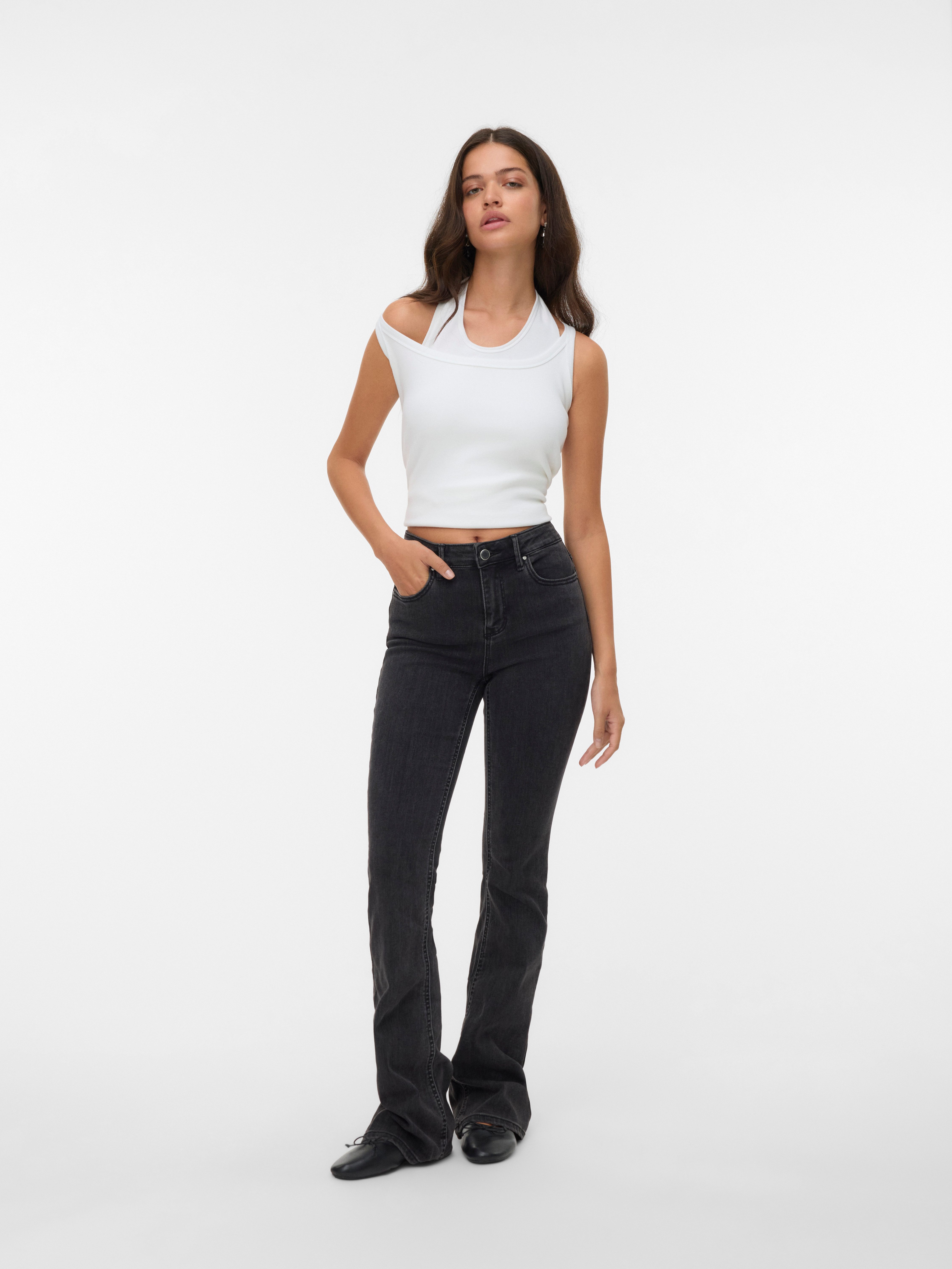 Vero Moda Bootcut-Jeans VMFLASH MR FLARED JEANS LI170 GA NOOS Baumwollmischung mit Stretch, regular waist, bootcut fit