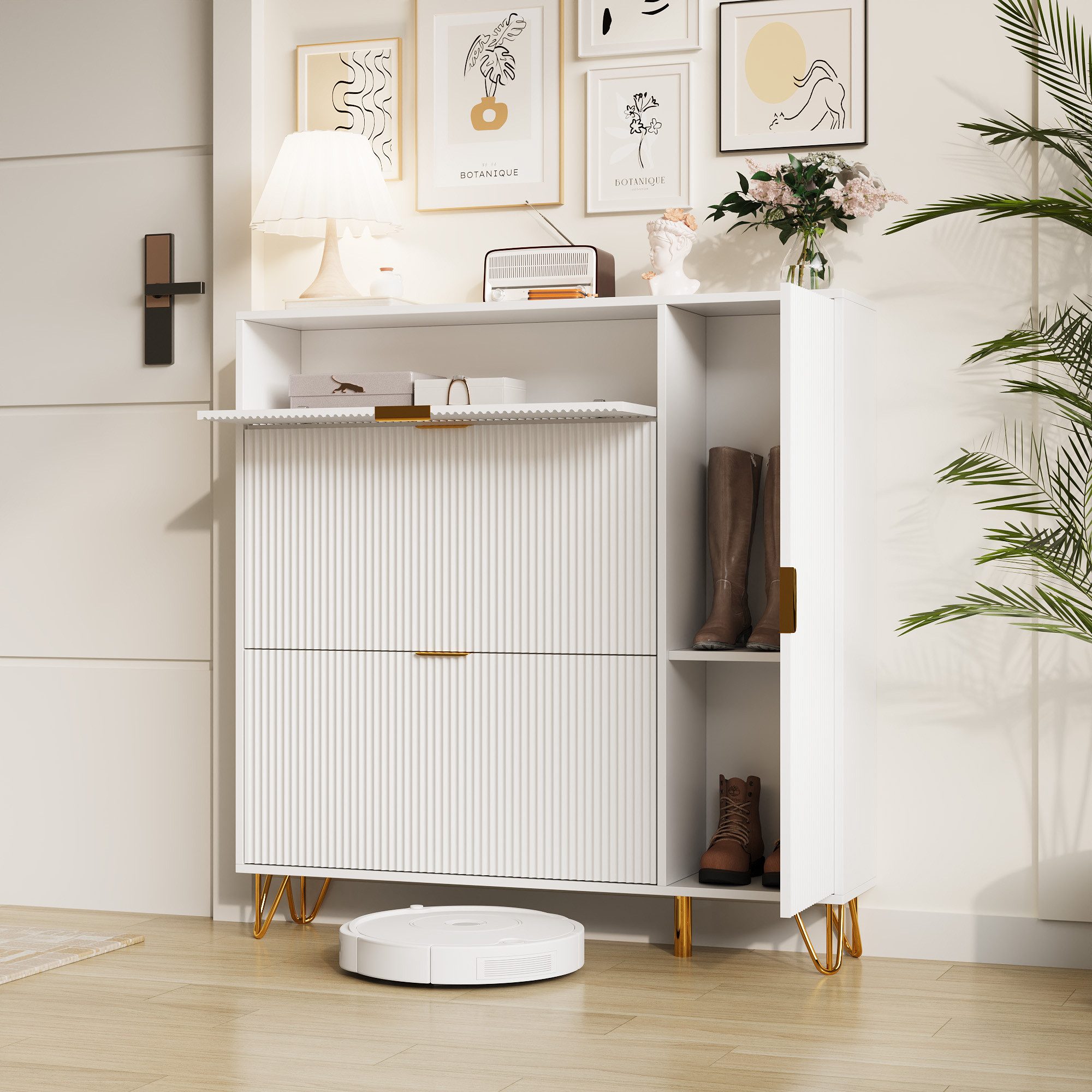 FUROKOY Schuhschrank Weiß Schuhregal Schuhkipper mit 2 Klappen und Kippsich günstig online kaufen