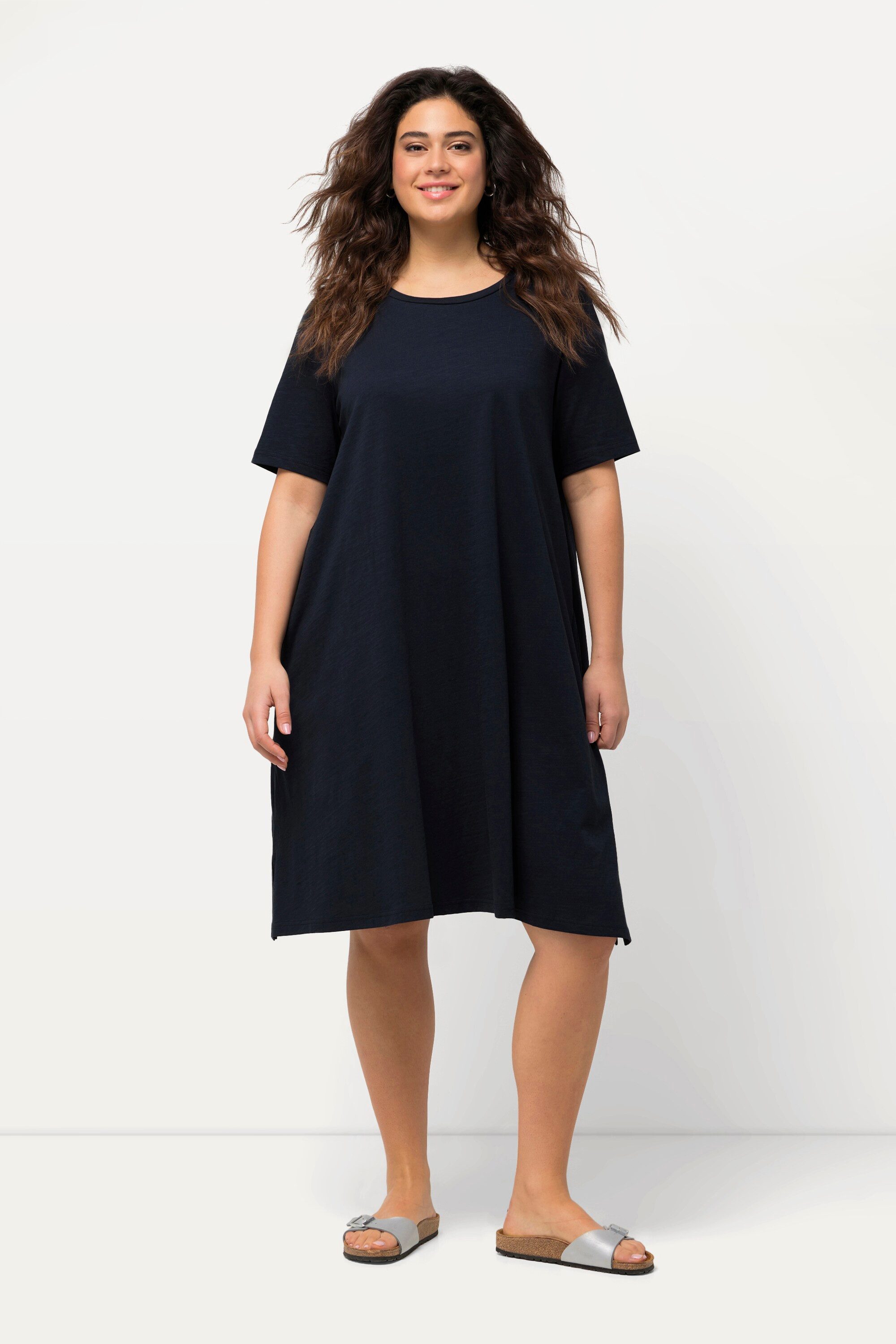 Ulla Popken Jerseykleid Jerseykleid A-Linie Rundhals günstig online kaufen