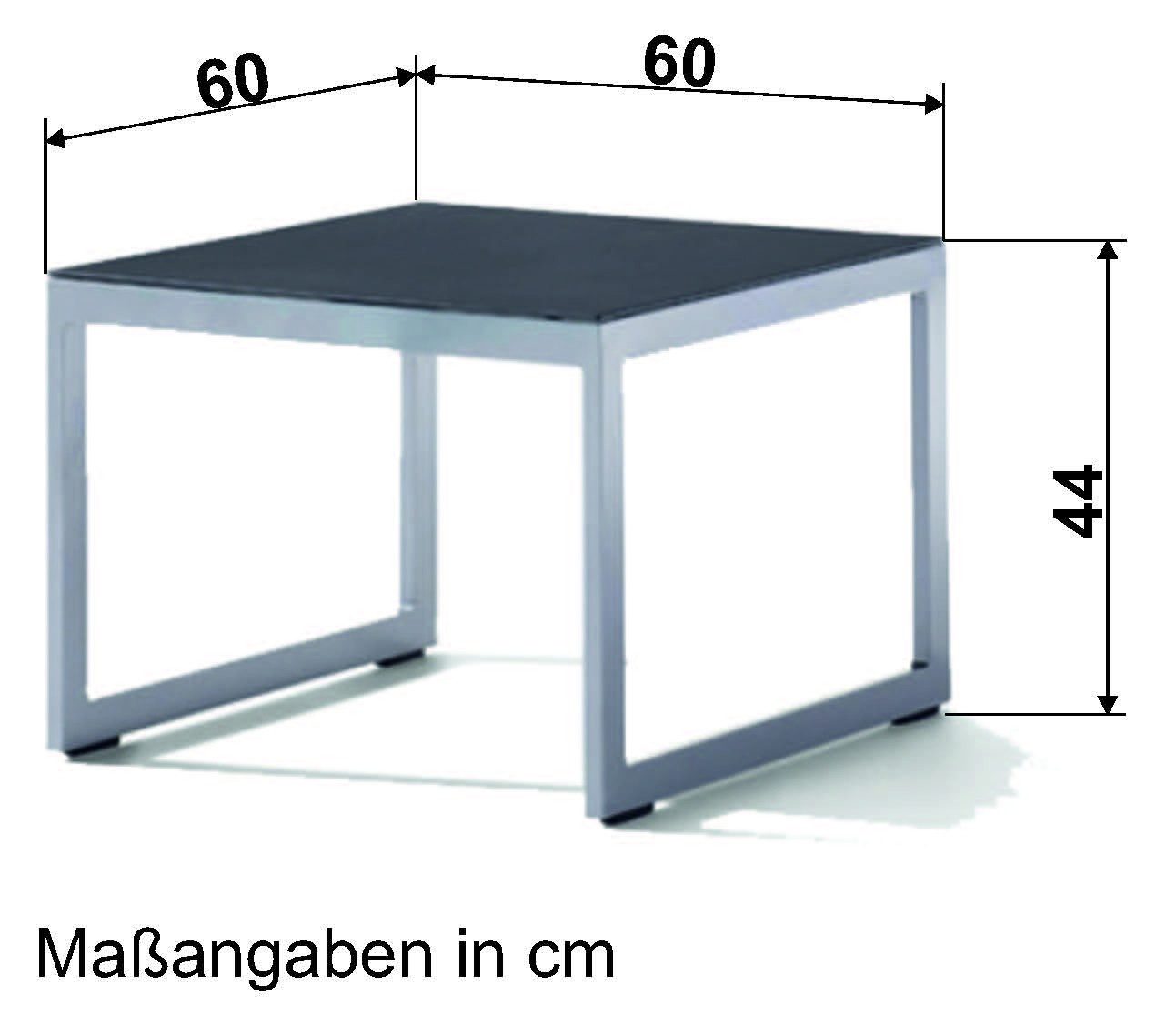 sieger Gartentisch Lounge, in eisengrau, Spraystone Glasplatte - 60x44x60cm (BxHxT)