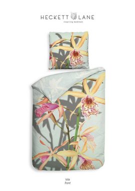 Bettwäsche Heckett & Lane GOTS Satin Bettwäsche 135x200 Isla Orchidee Blumen, Heckett and Lane, Mako-Satin, 2 teilig