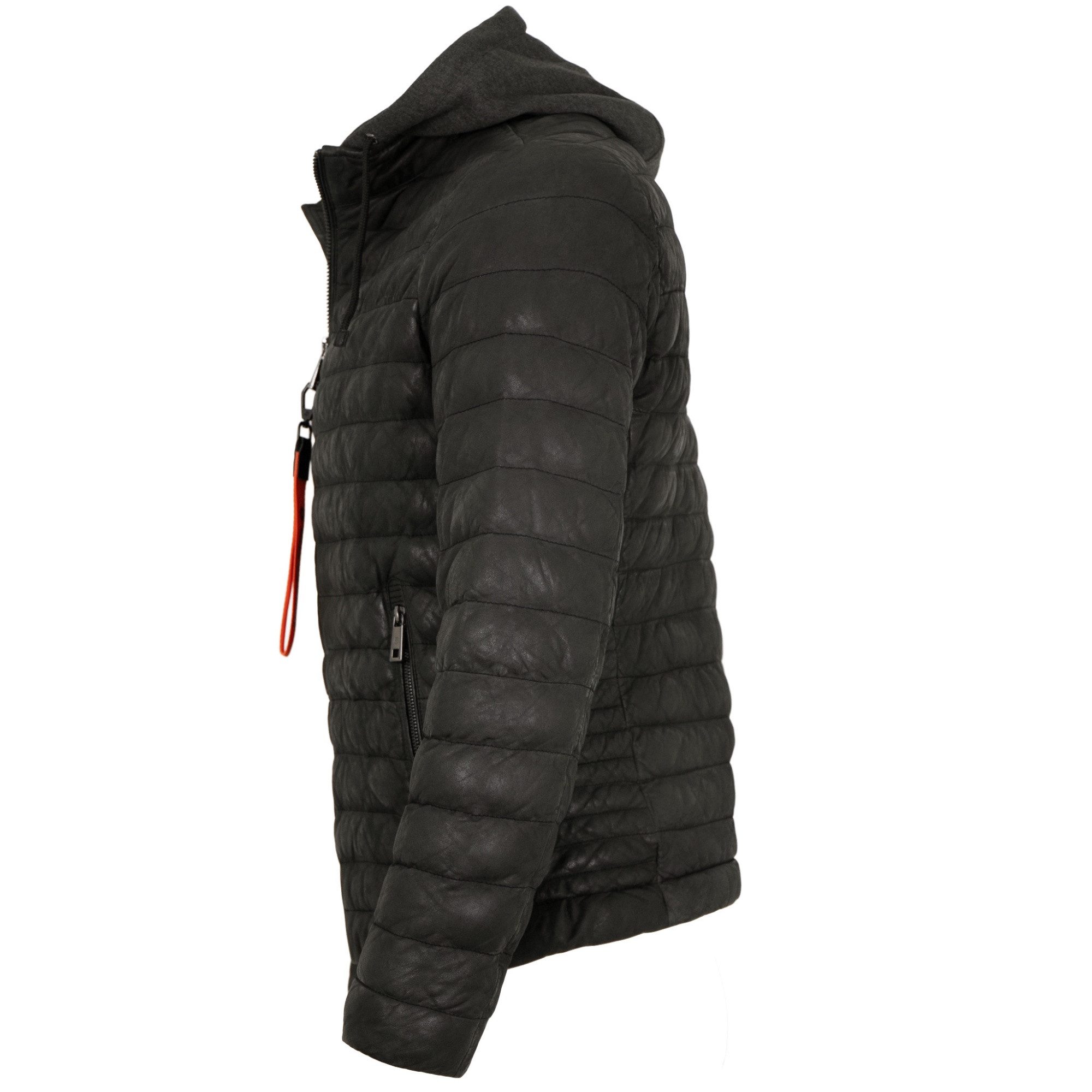 Milestone Lederjacke MSViano Milestone - Herren Lederjacke Steppjacke Lammnubuk Kapuze schwarz