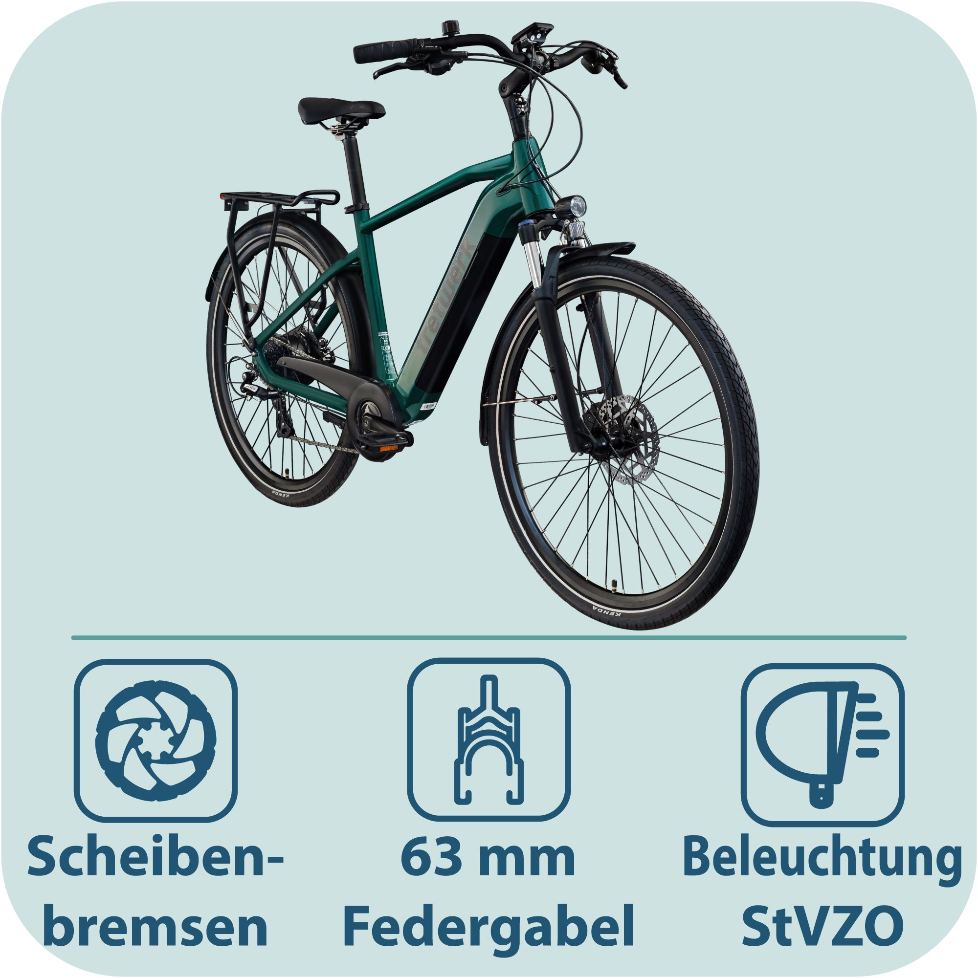 Tretwerk E-Bike Trekkingrad Onyx, 8 Gang Shimano Altus M310 Schaltwerk, Kettenschaltung, Heckmotor, 540 Wh