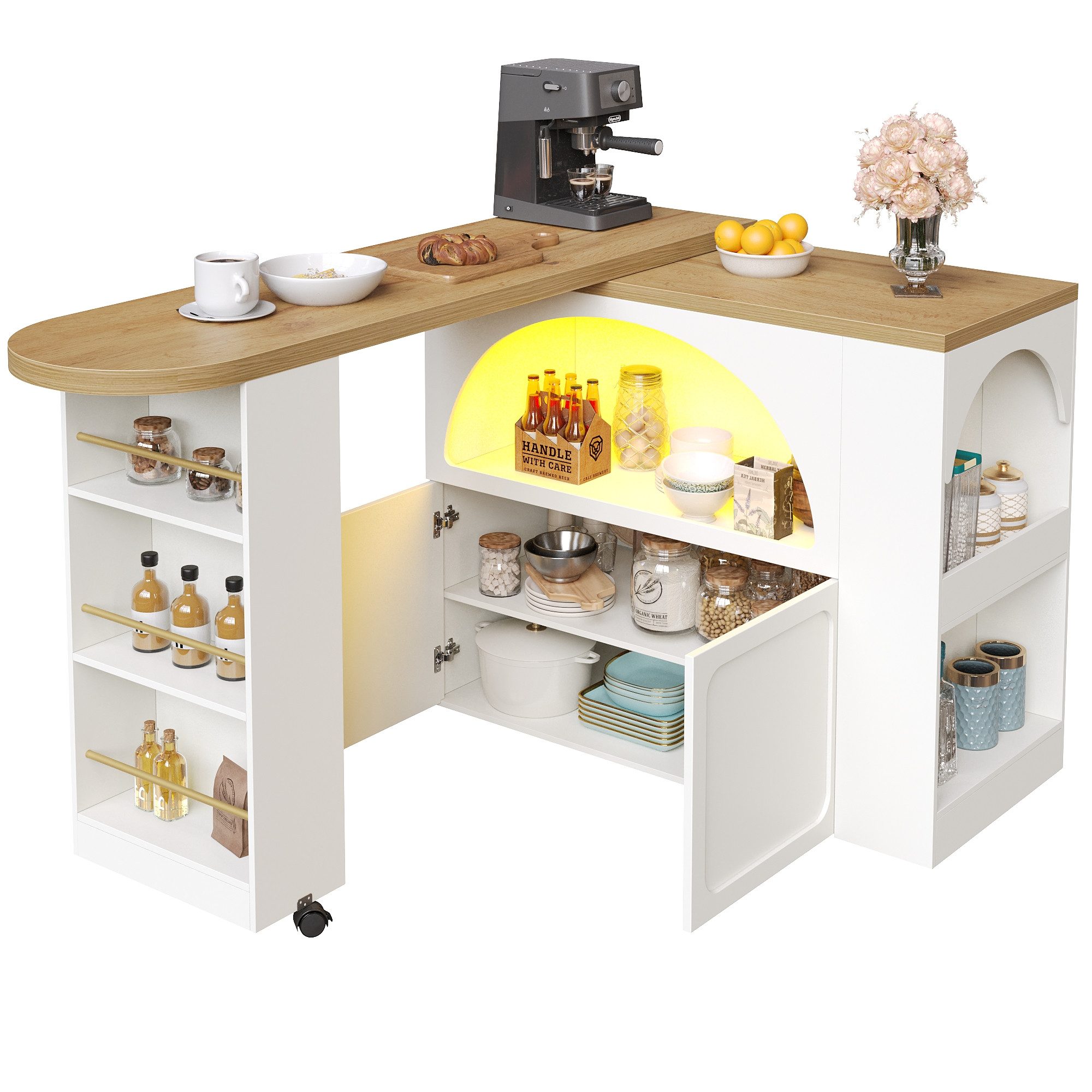 OKWISH Bartisch Ausziehbarer Kücheninsel,mit Stauraum (mit günstig online kaufen