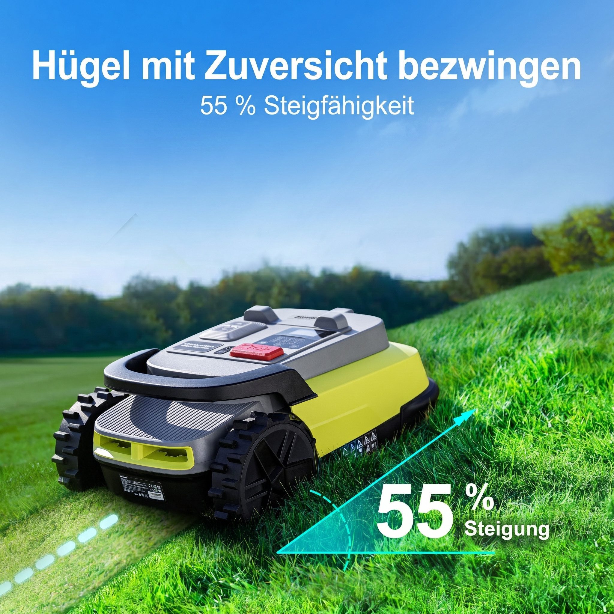 Blossom Rasenmähroboter Mähroboter ohne Begrenzungskabel, Rasenmäher Roboter, RTK & KI Vision, bis 1000 m² Rasenfläche, (automatischer Rasenmäher), 55 % Steigung/App-Steuerung/23 cm Schnittbreite/LoRa 210 m/52 dB