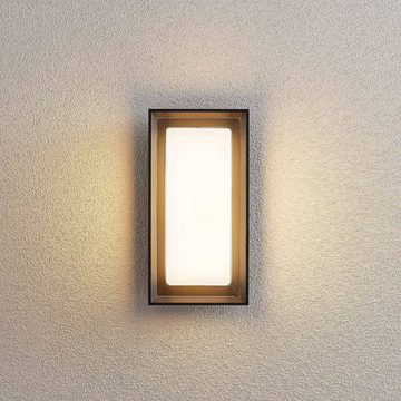 Lucande LED Außen-Wandleuchte Ronida, LED-Leuchtmittel fest verbaut, warmweiß, Modern, Aluminiumdruckguss, Temperglas, dunkelgrau (RAL 7024), weiß, 1