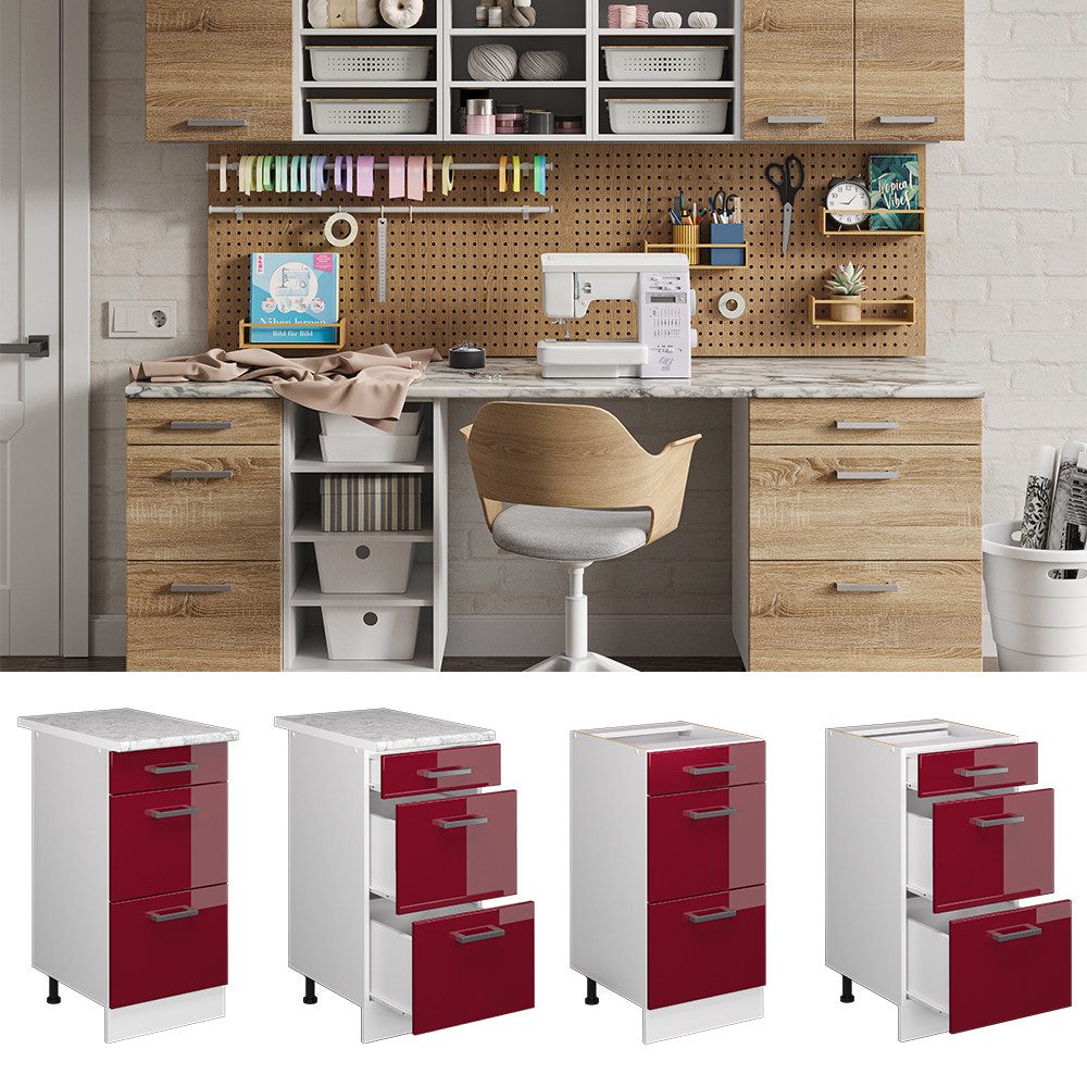 Vicco Schranksystem R-Line, Bordeaux Hochglanz/Weiß, 40 günstig online kaufen