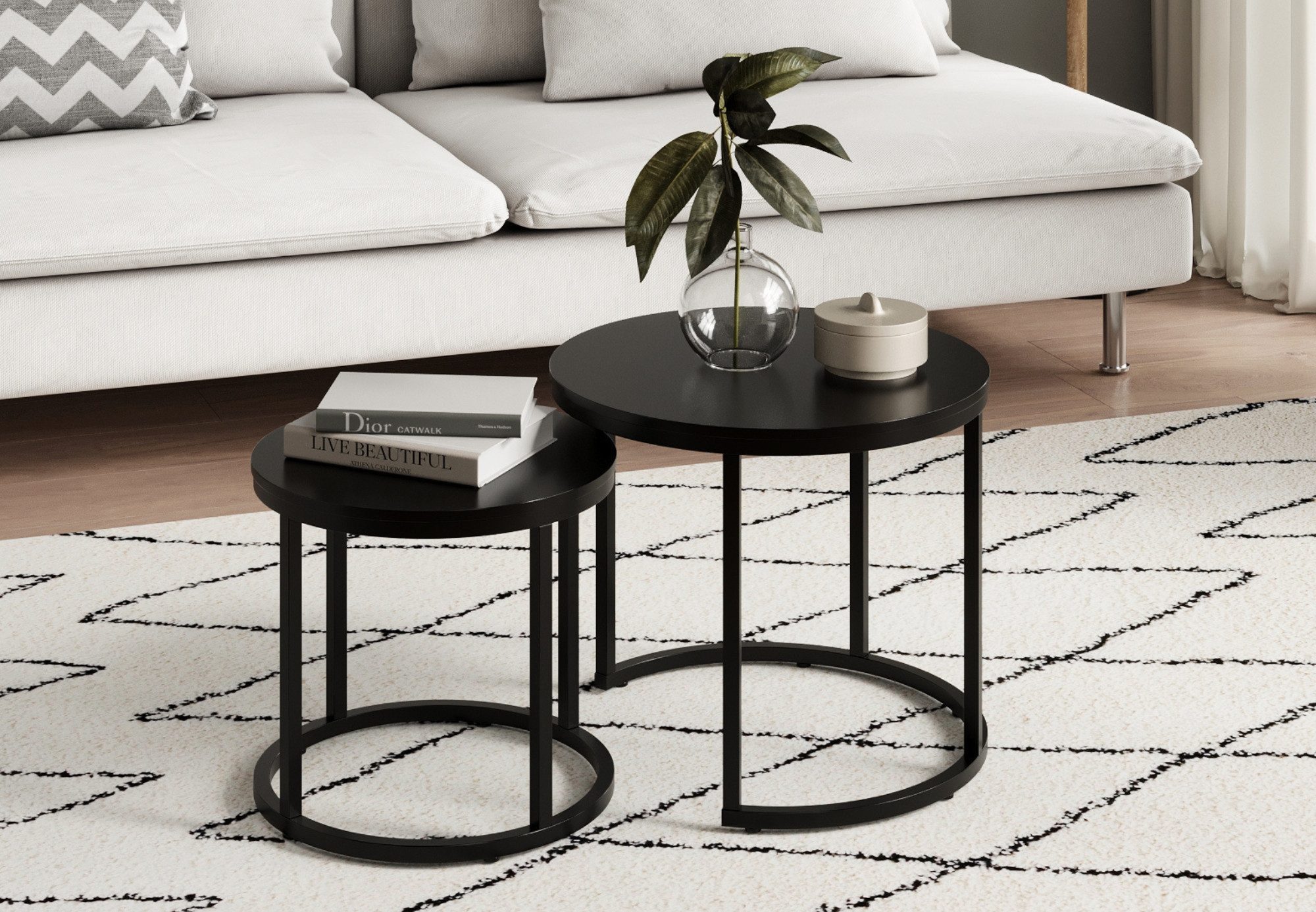 Home Collective Couchtisch 2er Set, Schwarz, Gr. Rund