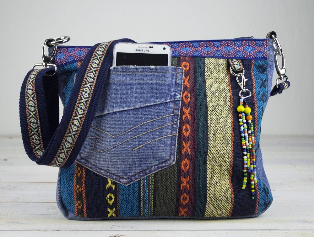Sunsa Umhängetasche Nachhaltige Jeanstasche Umhängetasche Tasche Crossbody, mit abnehmbaren Schulterriemen, enthält recyceltes Material