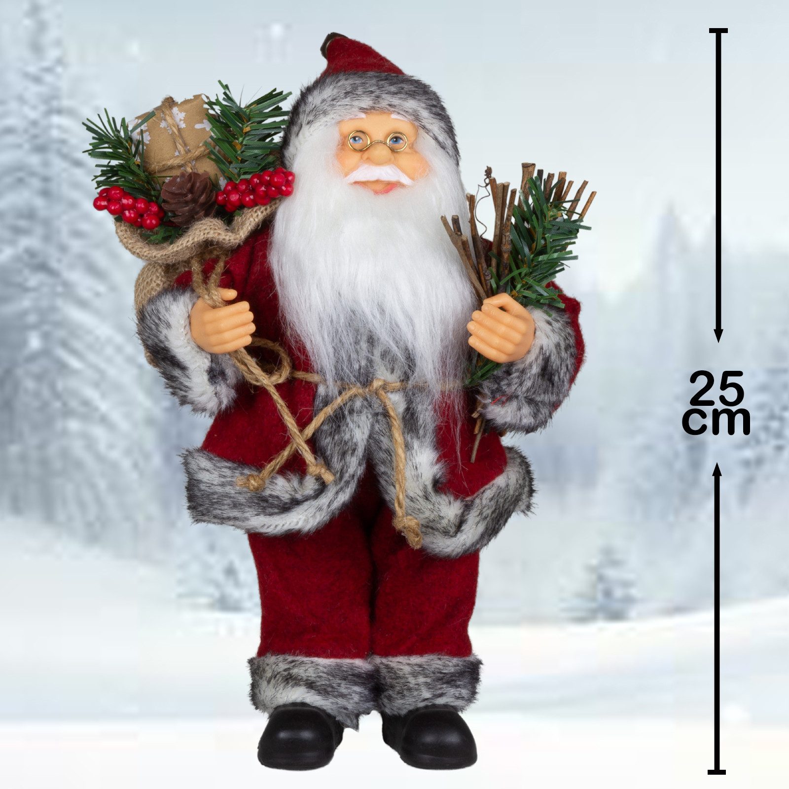 Christmas Paradise Weihnachtsmann stehend 25cm (Santa, 1 St., Weihnachtsdeko), in rot mit Geschenkesack