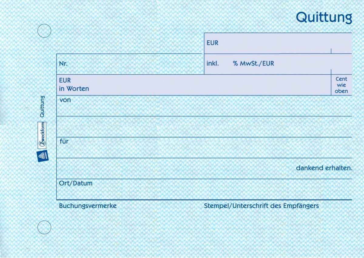 Formularblock Formularbuch Quittung A6 quer VE=50 Blatt