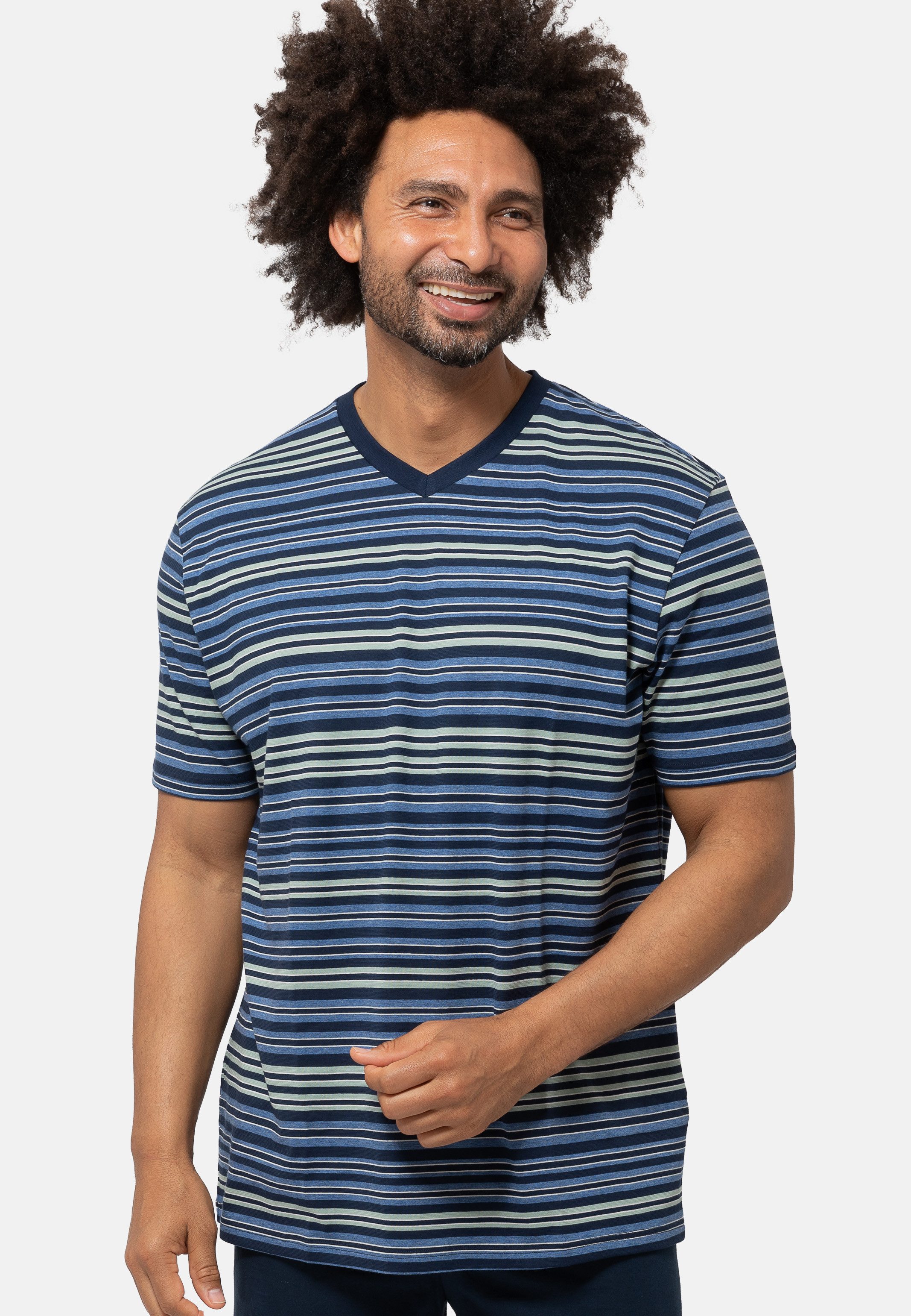 Ammann Pyjamaoberteil Bio Herren-T-Shirt Single-Jersey Streifen günstig online kaufen