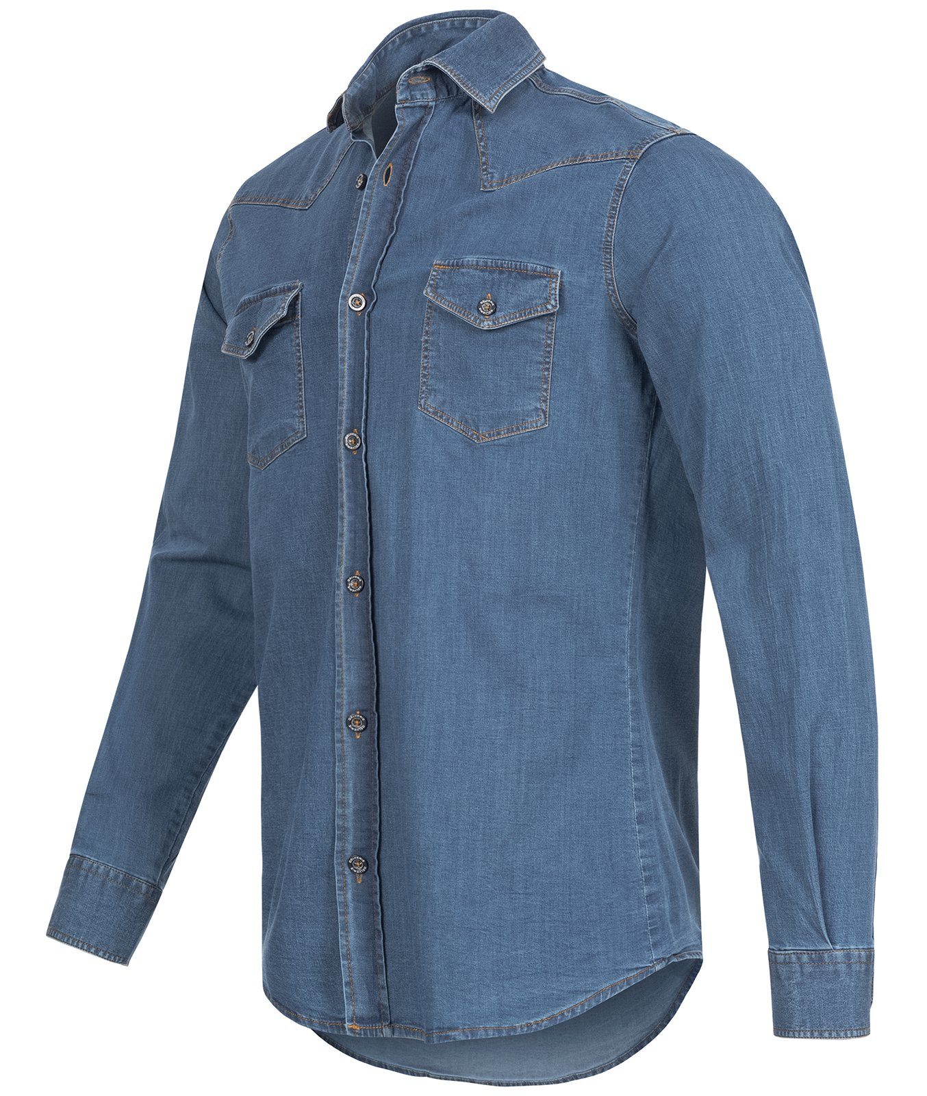 Gelverie Jeanshemd Herren Jeanshemd Hellblau GH-104 günstig online kaufen