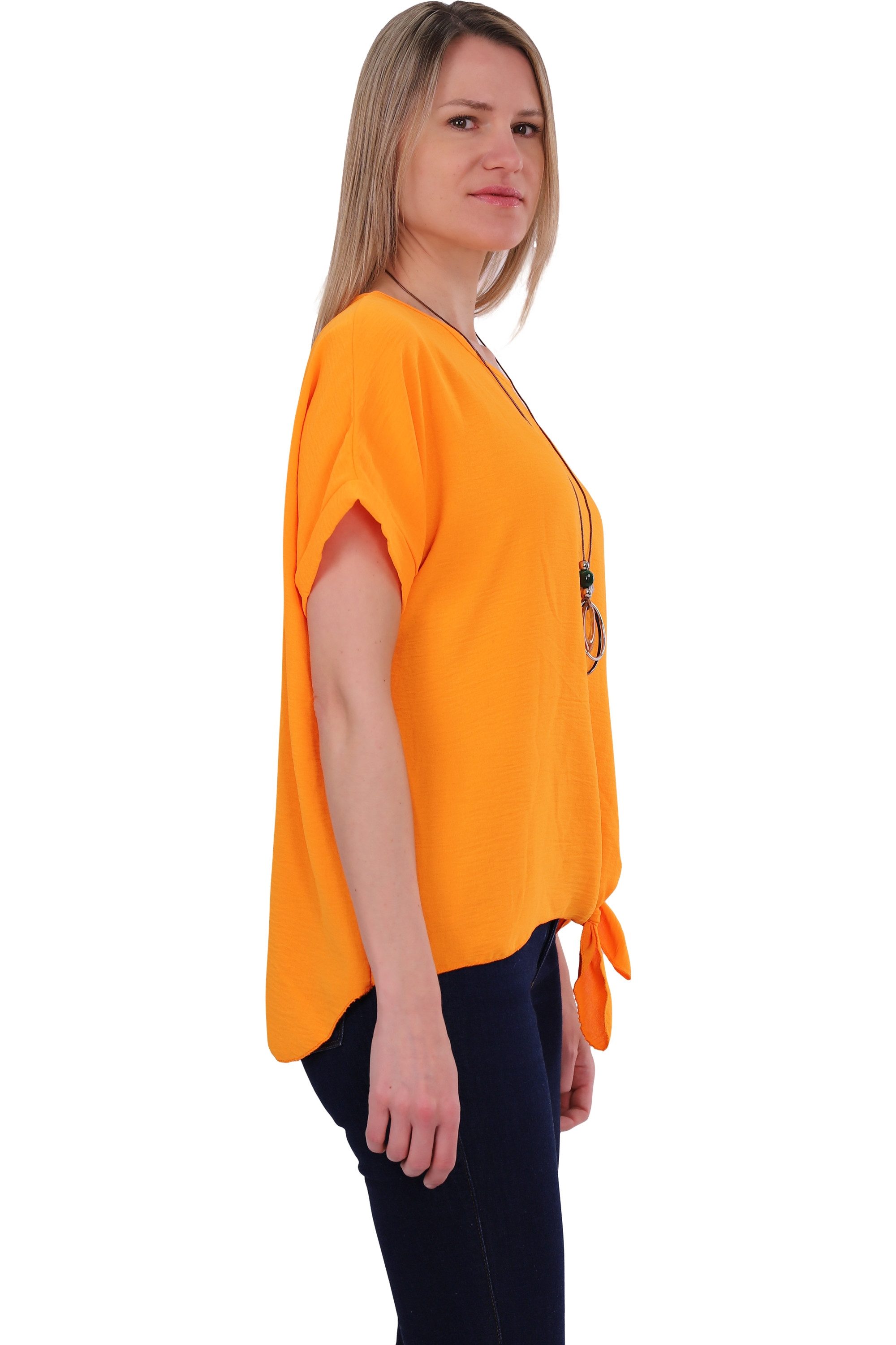 malito more than fashion Blusenshirt malito Damen Blusenshirt 10508 mit Bindeknoten und Kette Einheitsgröße