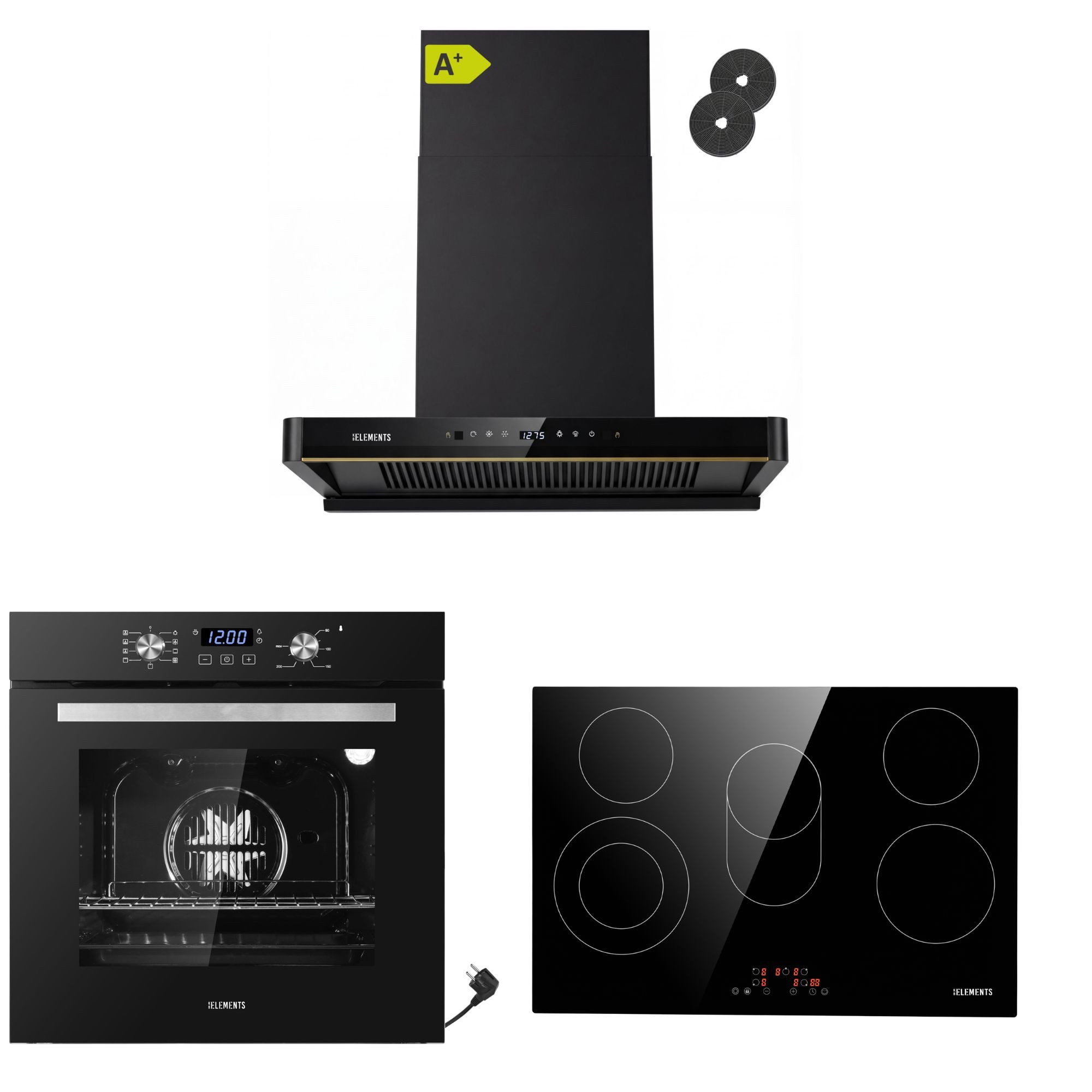 KB Elements Backofen-Set Einbaubackofen 60 cm mit 5-Zonen Glaskeramik Kochfeld 77 cm, Steam Clean, Air Fry, Steam Clean, Circle Fan Heater, 5 Kochzonen