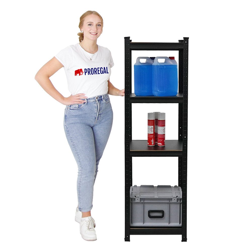 PROREGAL® Schwerlastregal Wohnregal Designregal Series RAGNAR Fachlast 100kg, Kellerregal Steckregal Garagenregal Wohnregal Schwarzes Gestell