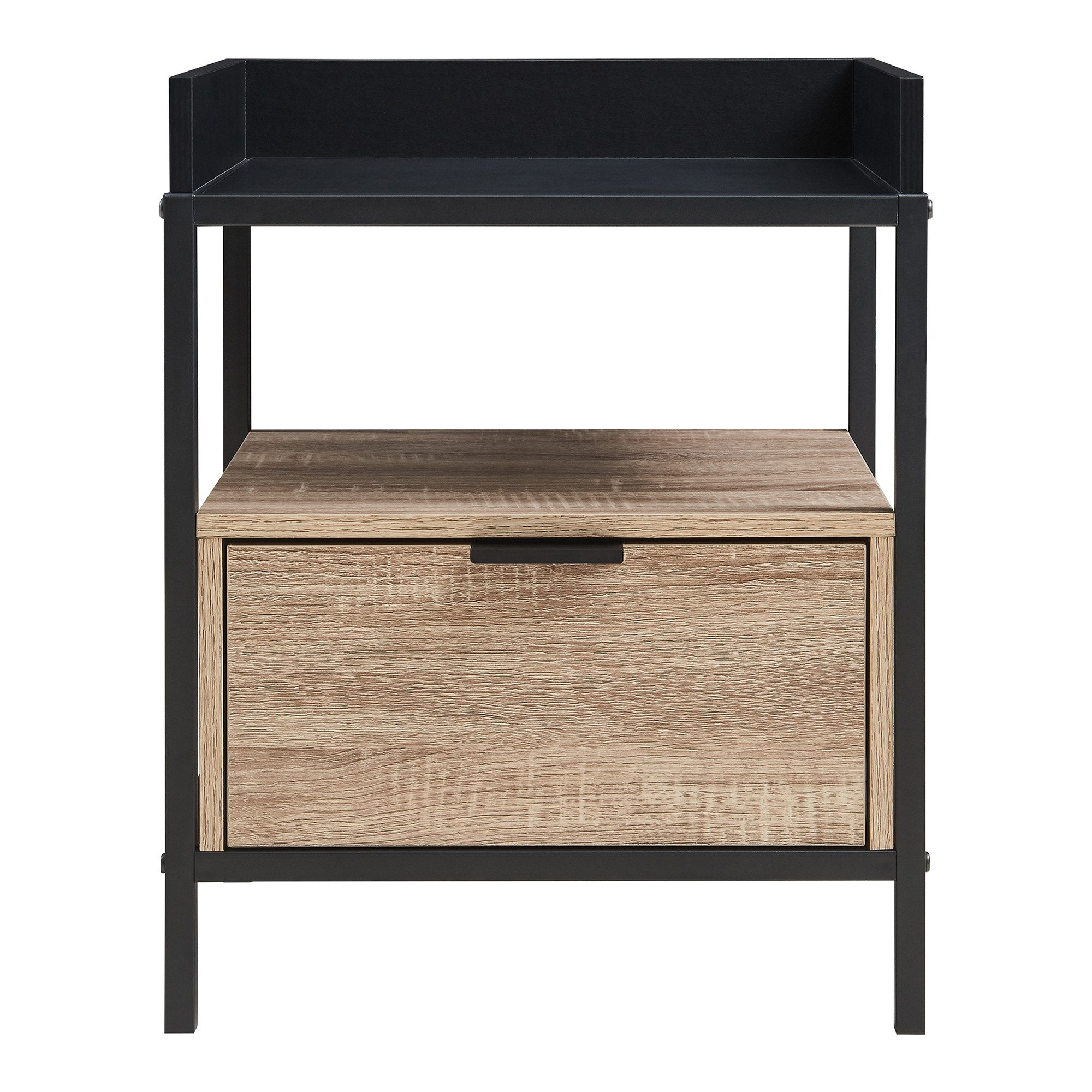 en.casa Nachttisch, »Belana« 51x40x35 cm mit Schublade Metallgestell Schwarz/Eicheoptik